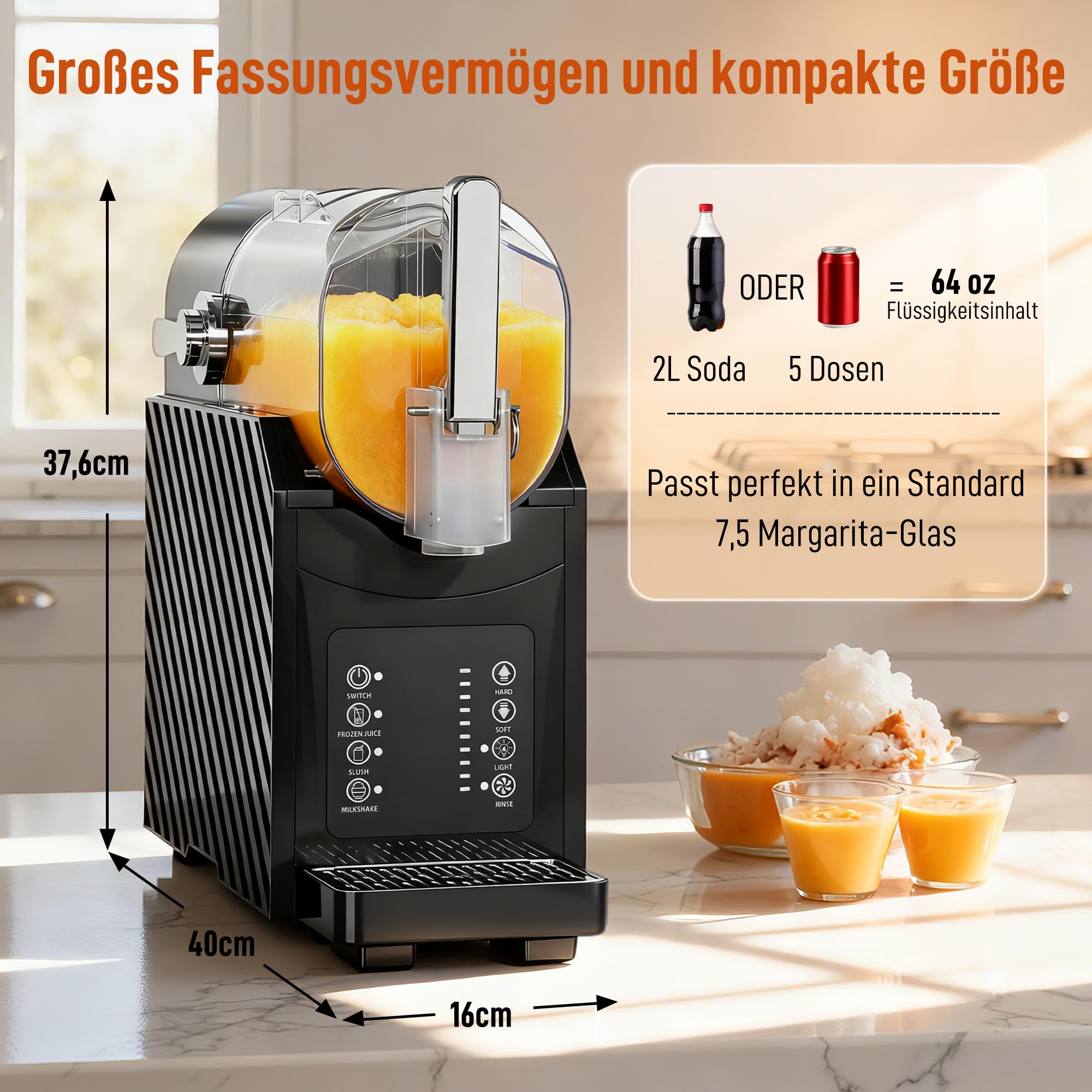 HOMCOM Slush Maschine 1,8 L mit 3 Programmen Selbstreinigung LED-Display Slushy Machine für Zuhause Eis Maker Schwarz