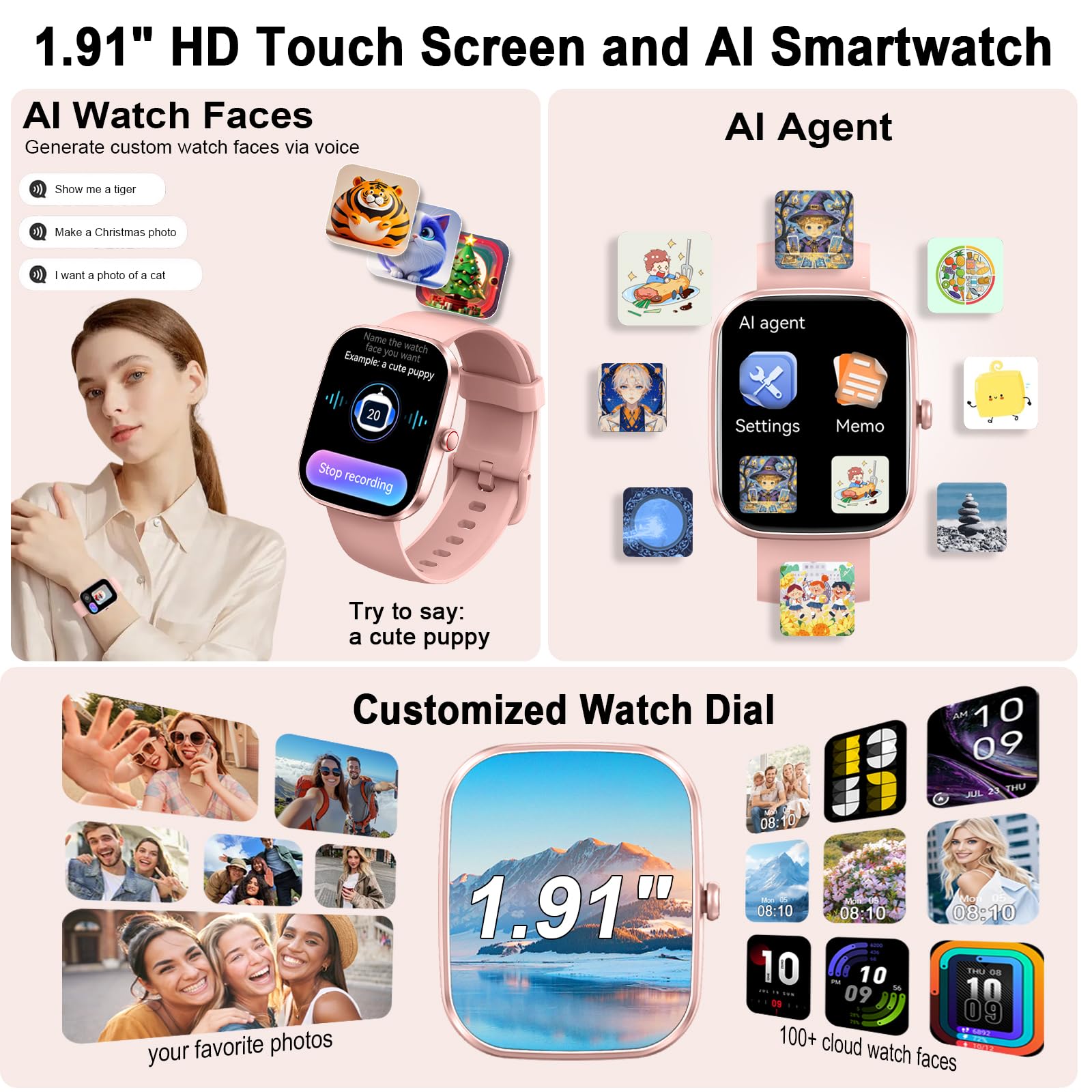 uaue Smartwatch Uomo, 1,43" HD Orologio Smartwatch Uomo con Chiamata Bluetooth,Militari Smart Watch Tracker 160+ Modalità Sportive,bianco