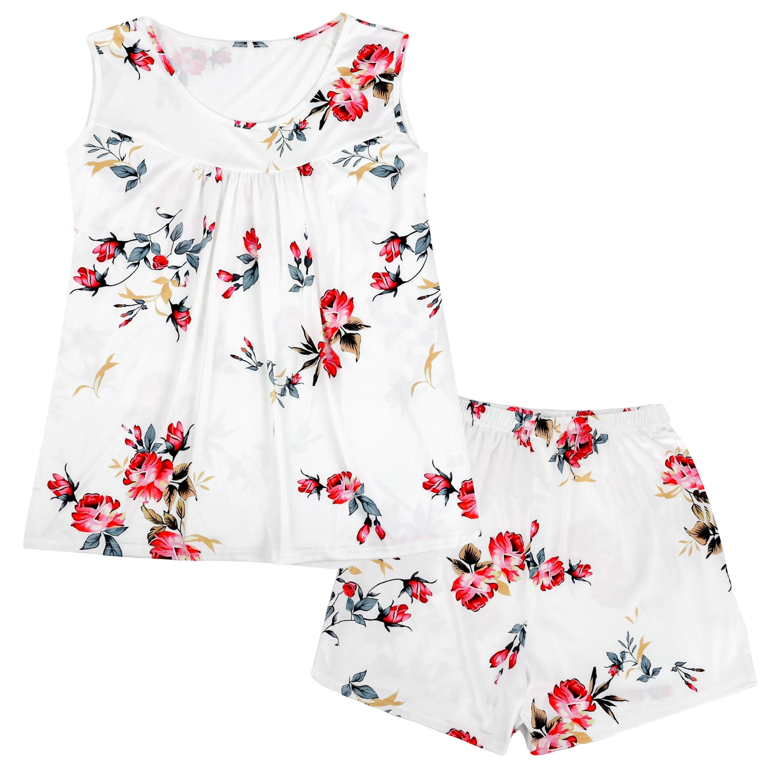 YimoonWomen's 2 Piece Pajama Sets Summer Sleeveless Sleepwear Soft Pjs Sets Floral Print Loungewear with Pockets