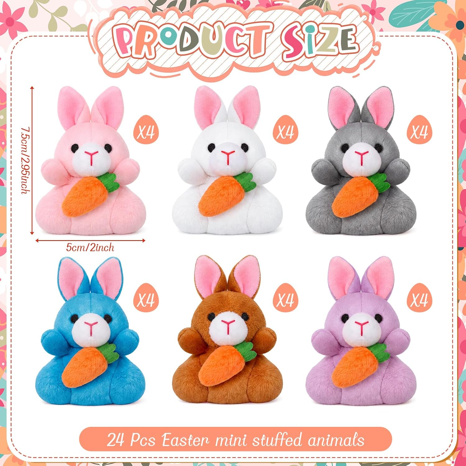 Blueweenly 24 Pcs Easter Bunny Plush Bulk Mini Bunnies Stuffed Animals Small Plush Rabbit Mini Keychains Easter Basket Stuffers Spring Egg Gifts for Prizes Goodie Bag Fillers Party Favors