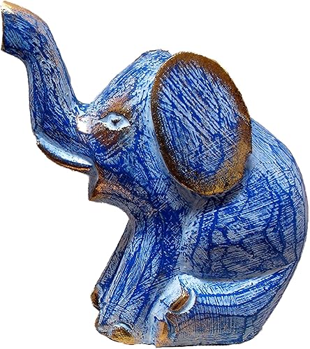 Miniatura 2 de Stoneage Arts Inc Estatua de elefante hecha a mano de madera azul de 7 pulgadas