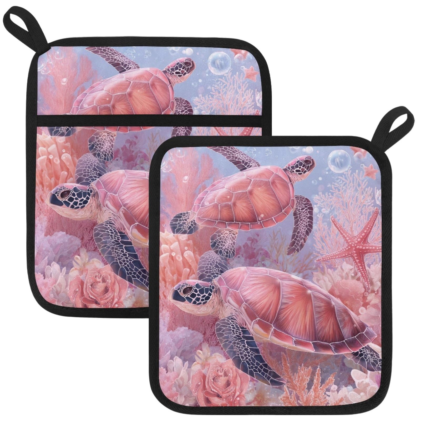 VAPOKF Pink Sea Turtle Pot Holder, Heat Resistant Oven Cloths, Potholders & Oven Gloves, for Kitchen Cooking & Baking, Thick & Safe, Protection of Hands From Hot Utensils