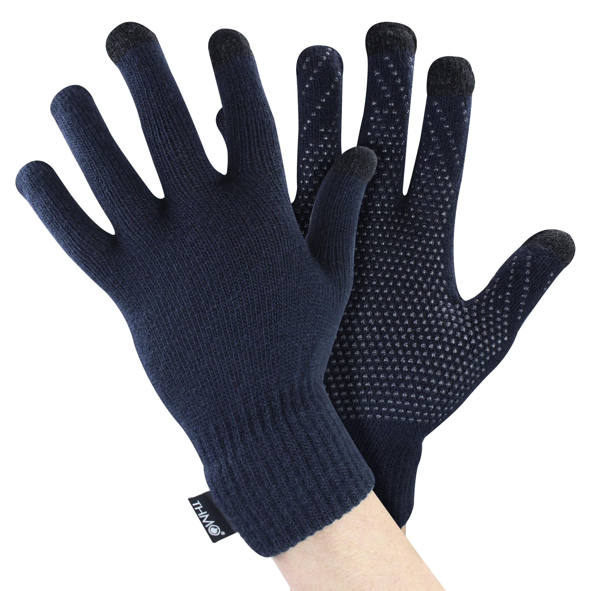 Thmo Men's Navy Touchscreen Gloves With Grips 3M Thinsulate Soft Warm Winter Gloves (One Size, )