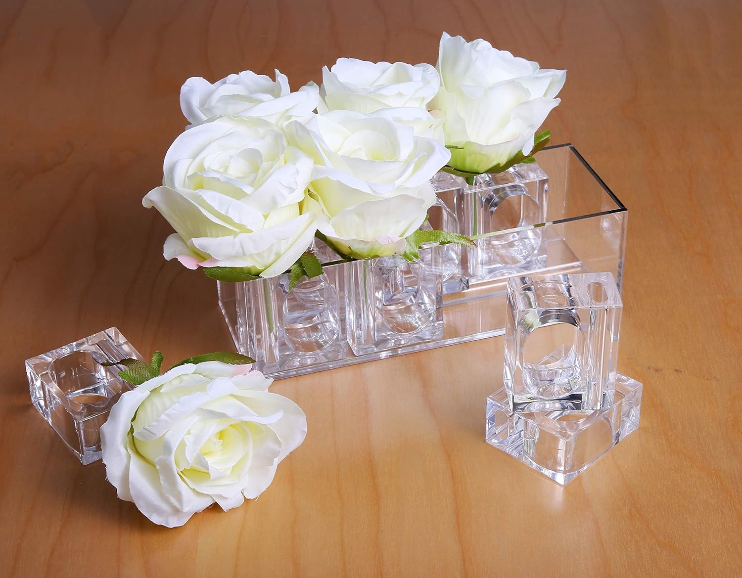 Deco-Mate Acrylic Napkin Rings Bud Vase Flower Holder – Clear - Table Décor, 2-in 1 (Bulk Set) Wholesale (24)