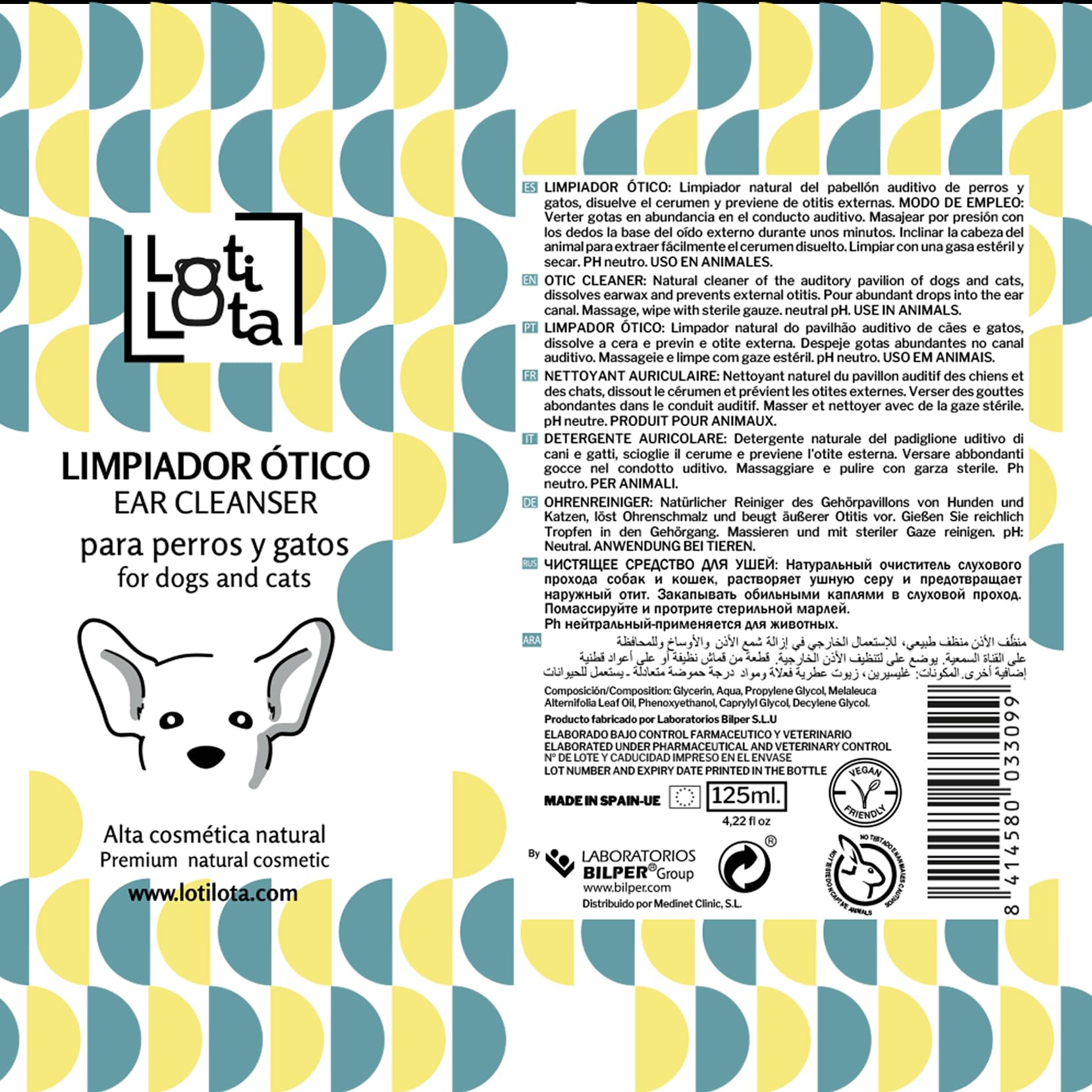Limpiador para Orejas/Oídos de Perros Y Gatos - 125 ML - Prevención Otitis - Vegano