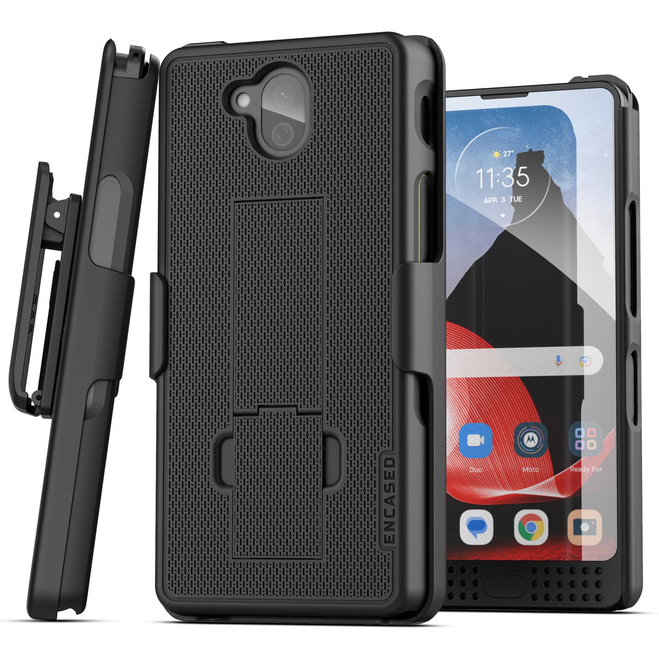 ENCASEDDuraClip for Sonim XP10 Belt Case with Holster Clip and Kickstand - Black