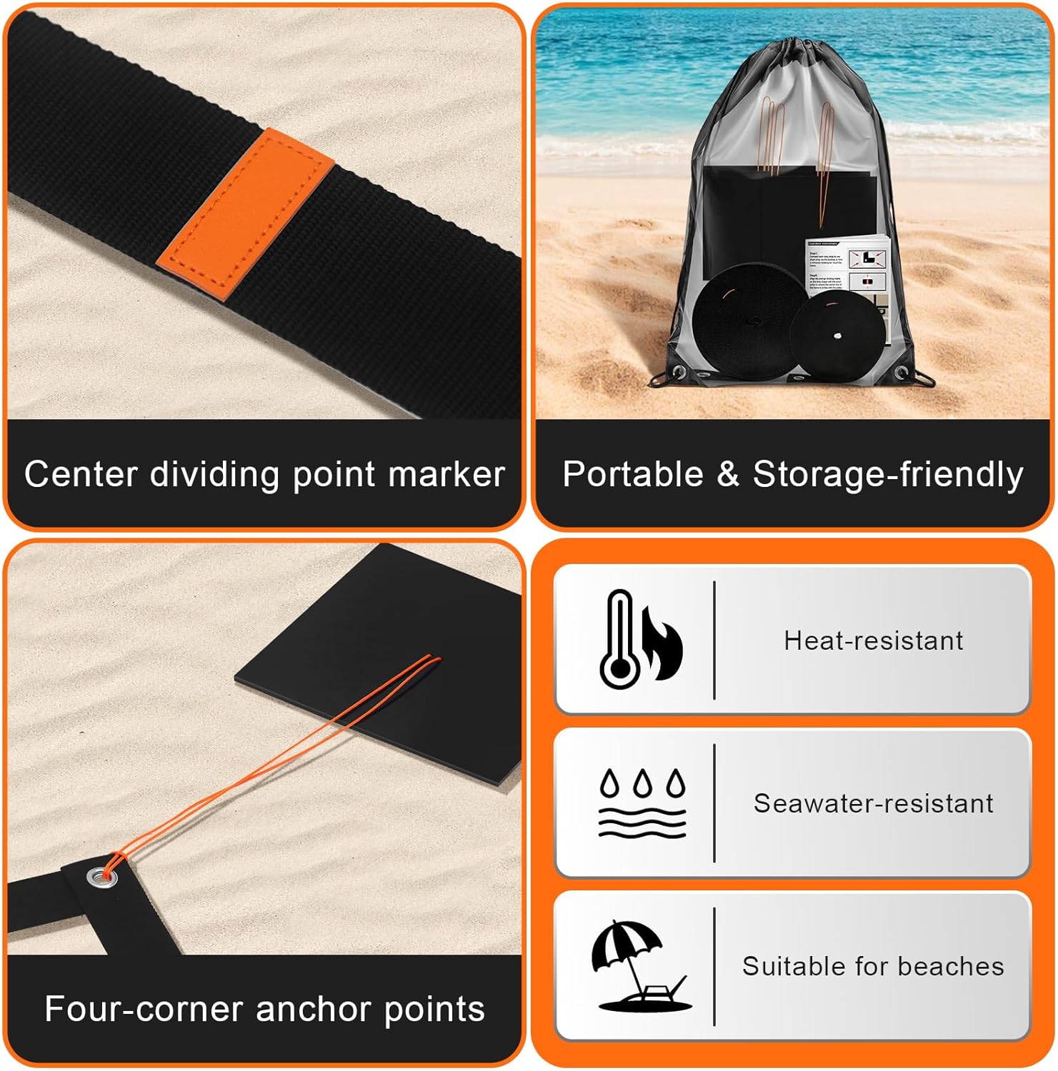 Portable Beach Volleyball Court Boundary Lines - 2 Inch Official Size (26.3' x 52.6') with 4 Sand Anchors & Storage Bag, Ideal for Outdoor Volleyball Activities