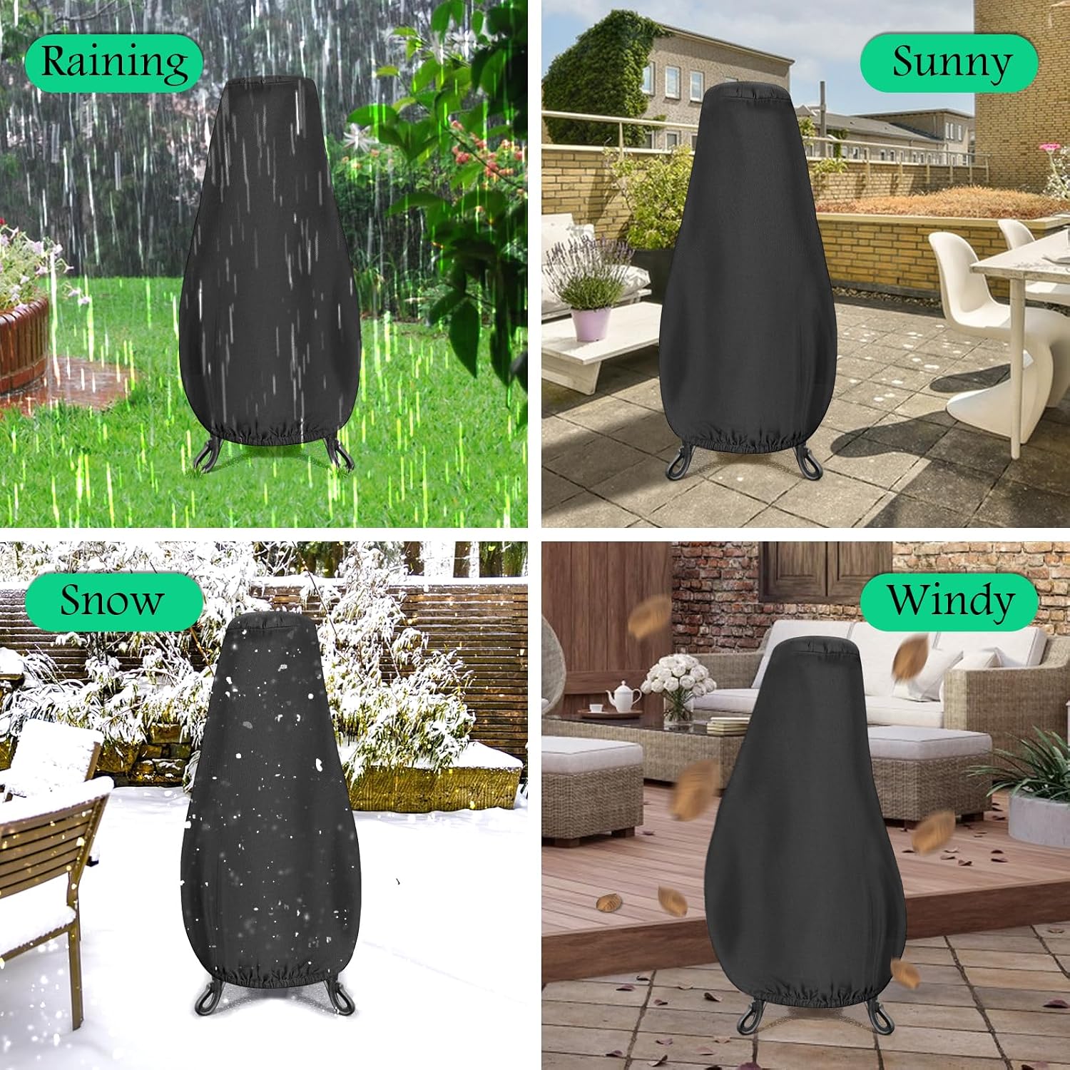 Chiminea Cover Waterproof Protective Cover Patio Furniture Covers, Outdoor Fireplace, Adjustable Drawcord, Black, 59x31x12inch