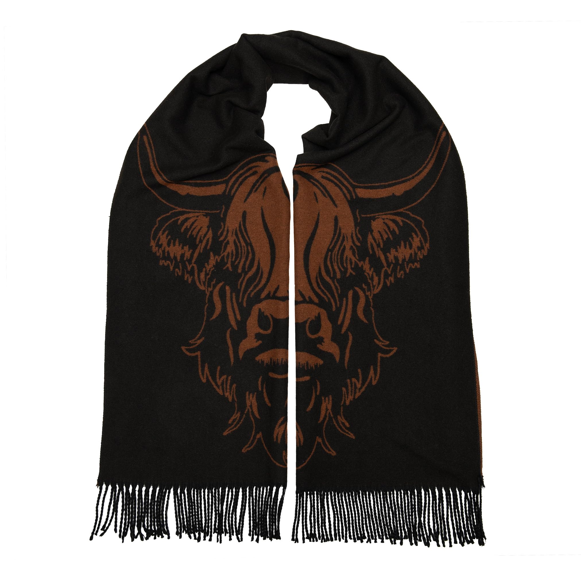 Heritage Traditions Heilan Coo Super Soft Scarf, Highland Cow Gift, Highland Cow Scarf, Scottish Cow (Black/Rust)