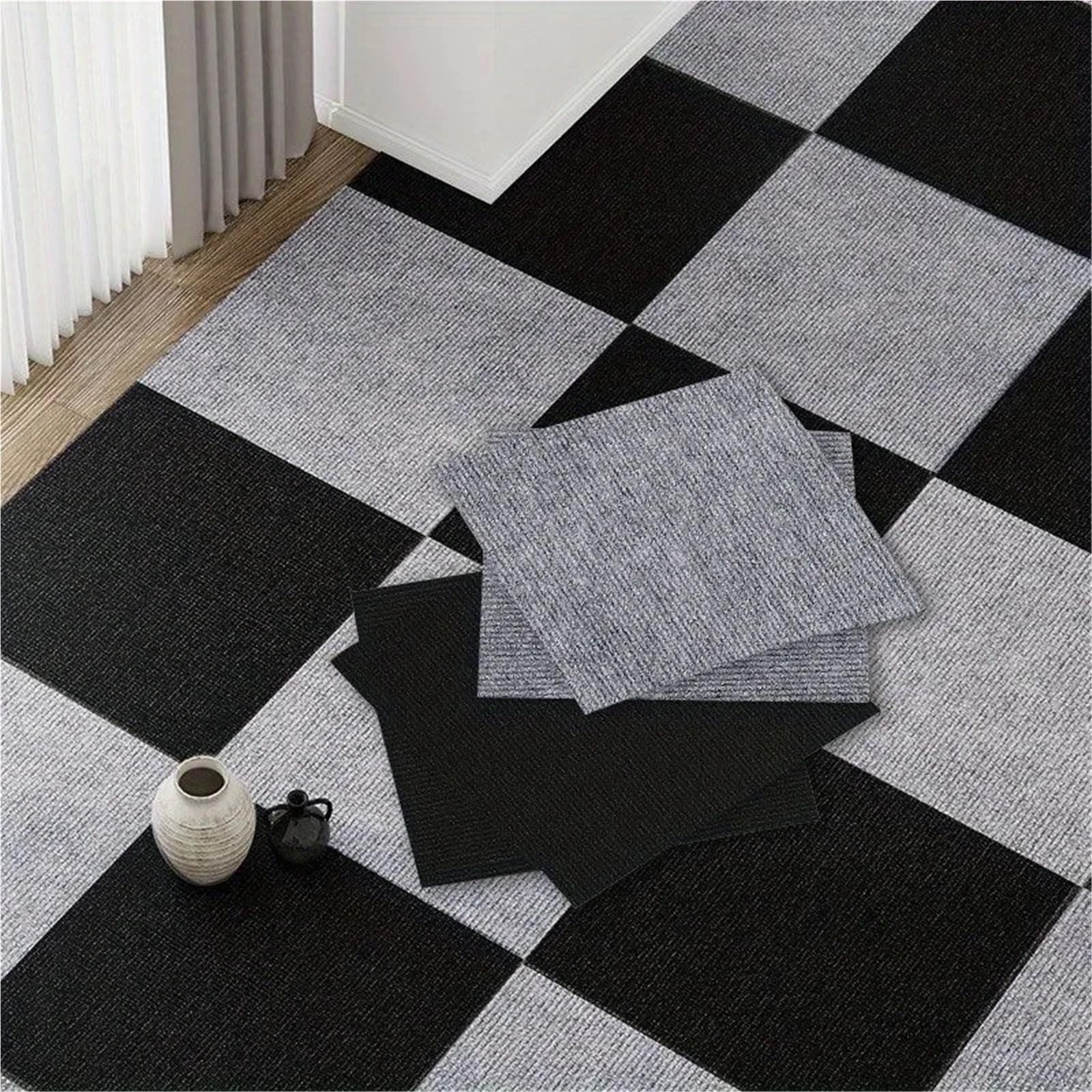 Dalles de sol en vinyle autocollantes, Dalles de moquette auto-adhésives multicolores, 30x30cm, paquet 5 à 30 pièces for bricolage, maison et bureau(Dark Blue,30X30cm-5pcs)
