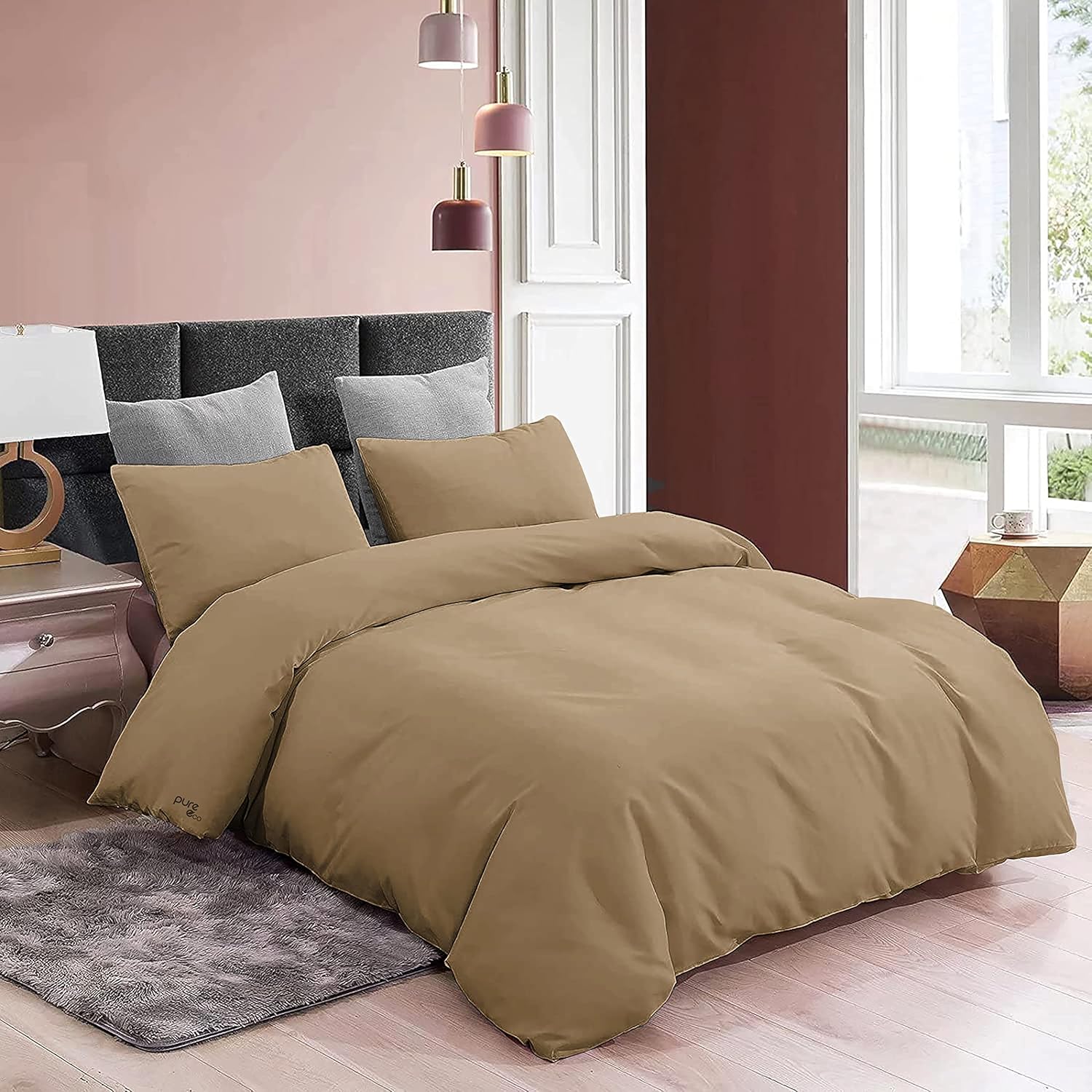 Pure Eco Duvet Cover Set Double Bed Size,Soft Washed Microfiber 3