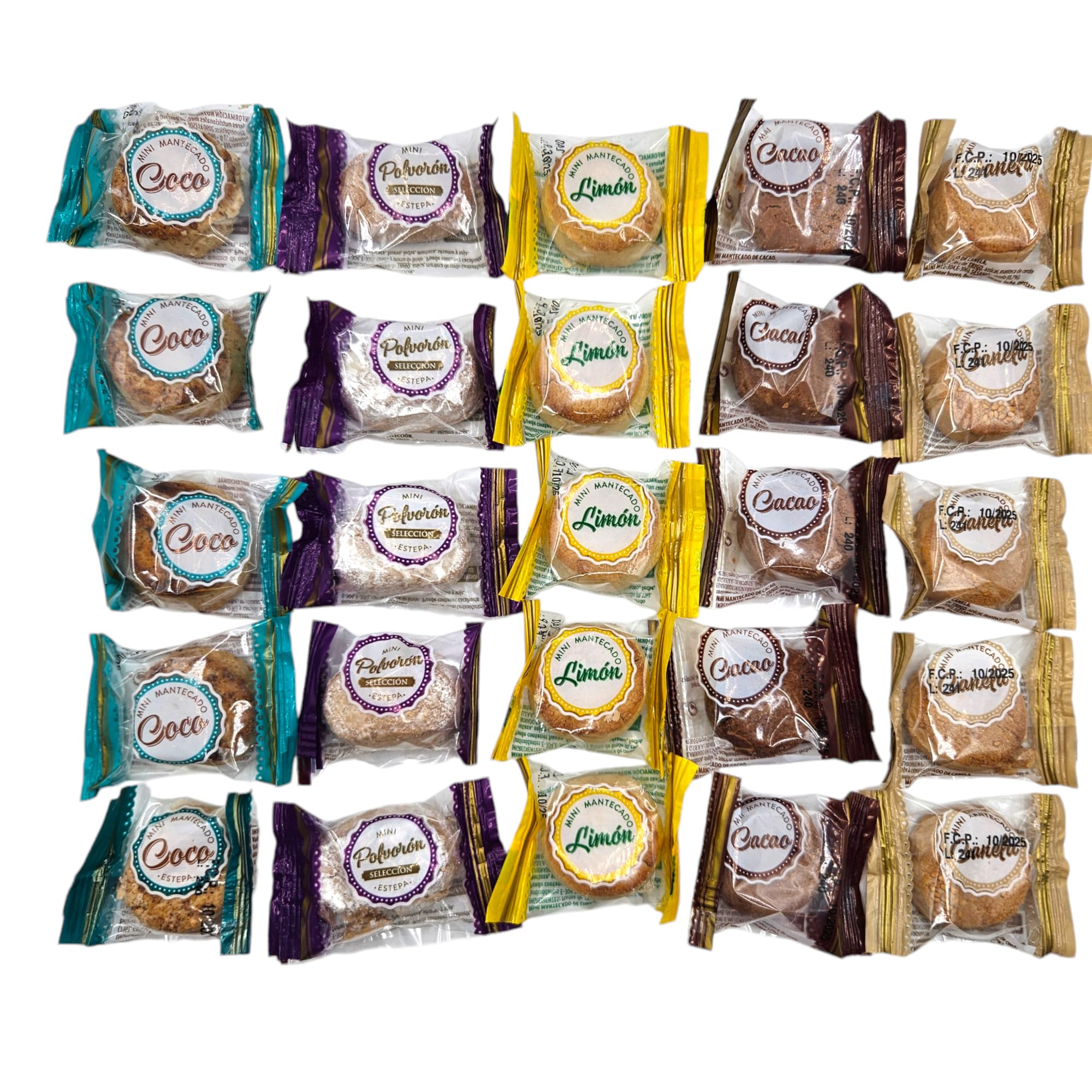 Polvorones Mini Surtidos DulceEstepa - Calidad Extra - 2,5 Kilos - Polvorón Coco - Polvorón Limon - Polvorón Chocolate - Polvorón Selección - Polvorón Canela - Mini Polvorones