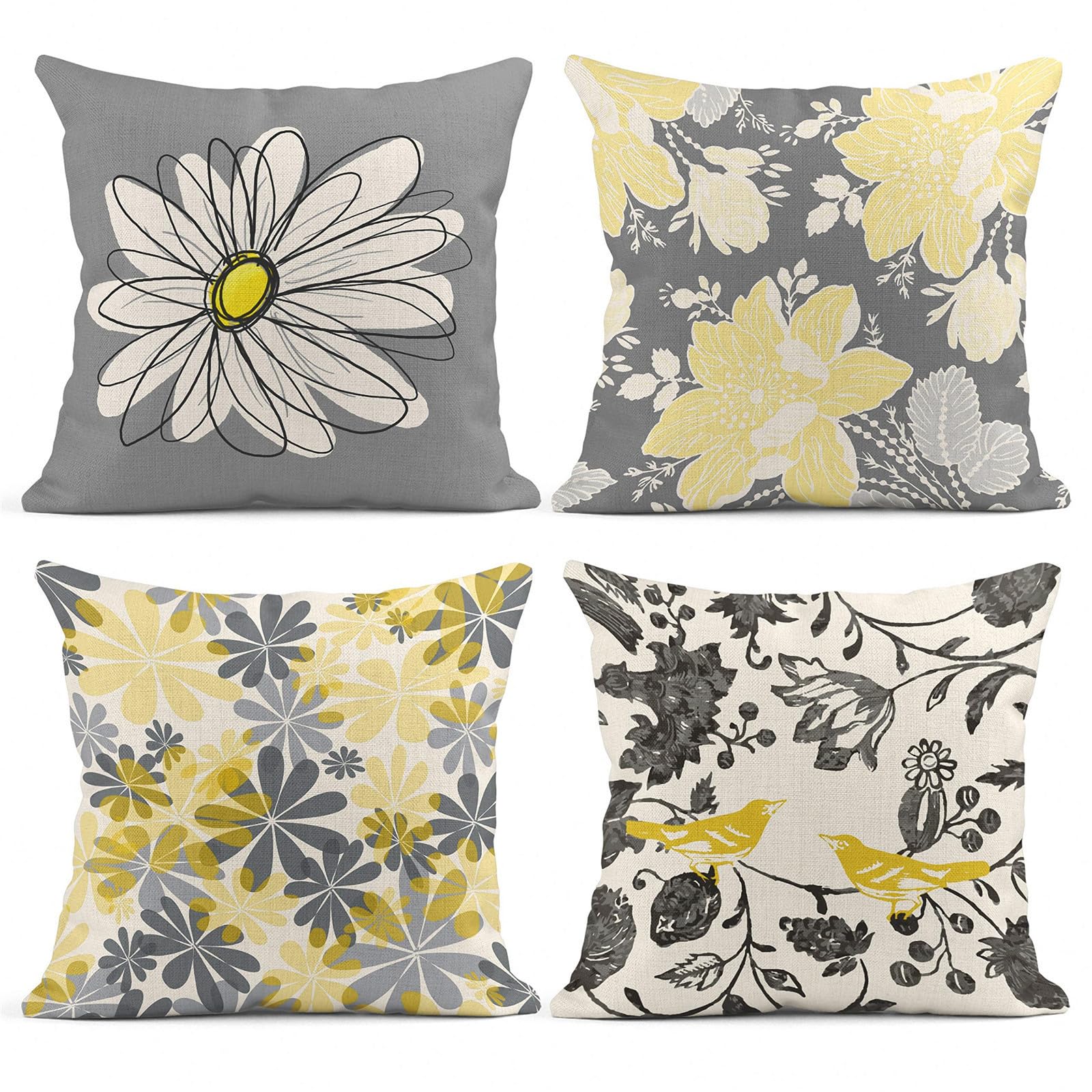 Housses de coussin 80x80cm jaune gris taie oreiller extérieur et canapé lin