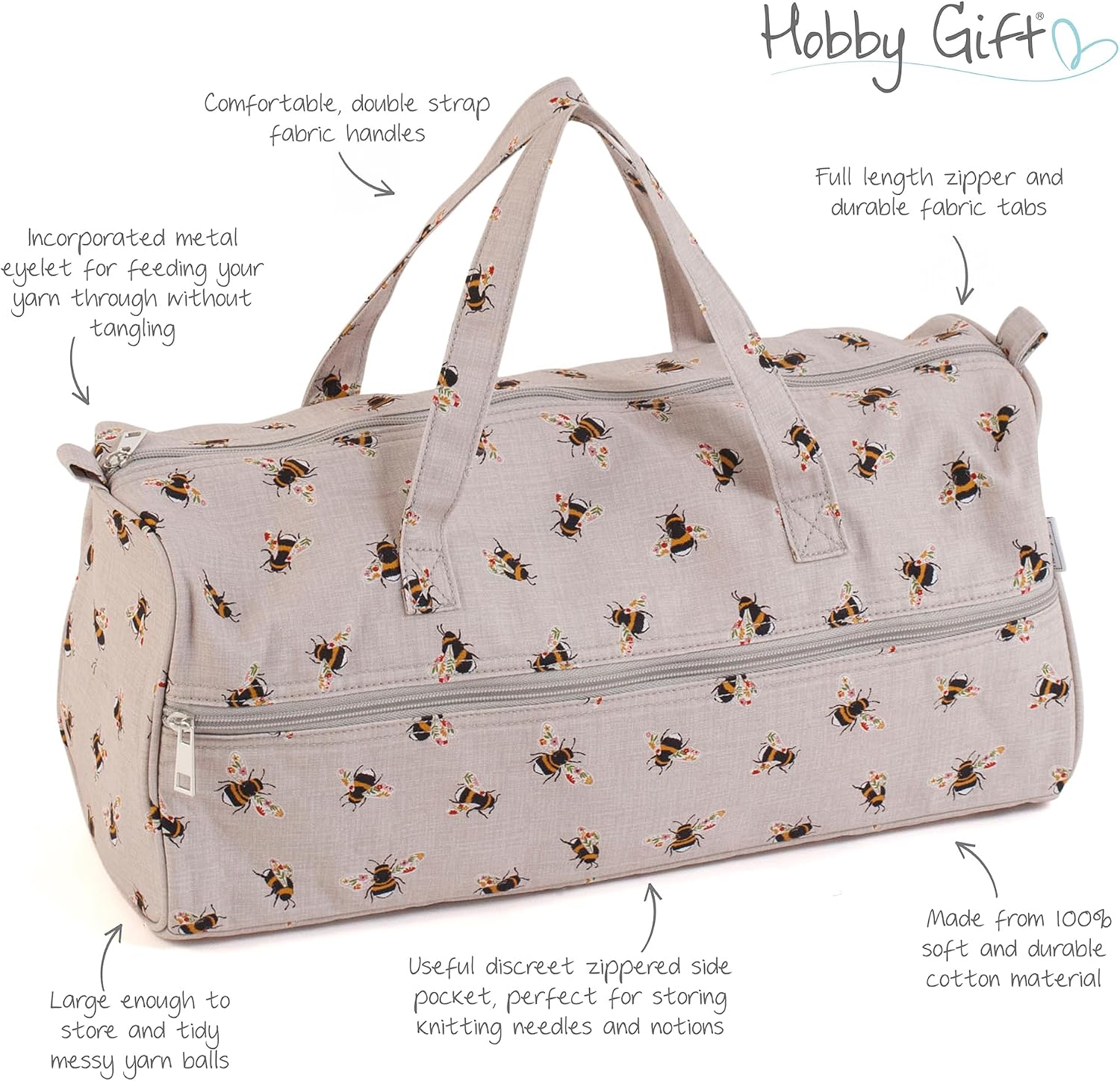 Hobby Gift Knitting Bag Large Yarn Storage Bag with Zippered Compartments for Knitting Needles Crochet Hooks and Craft Accessories