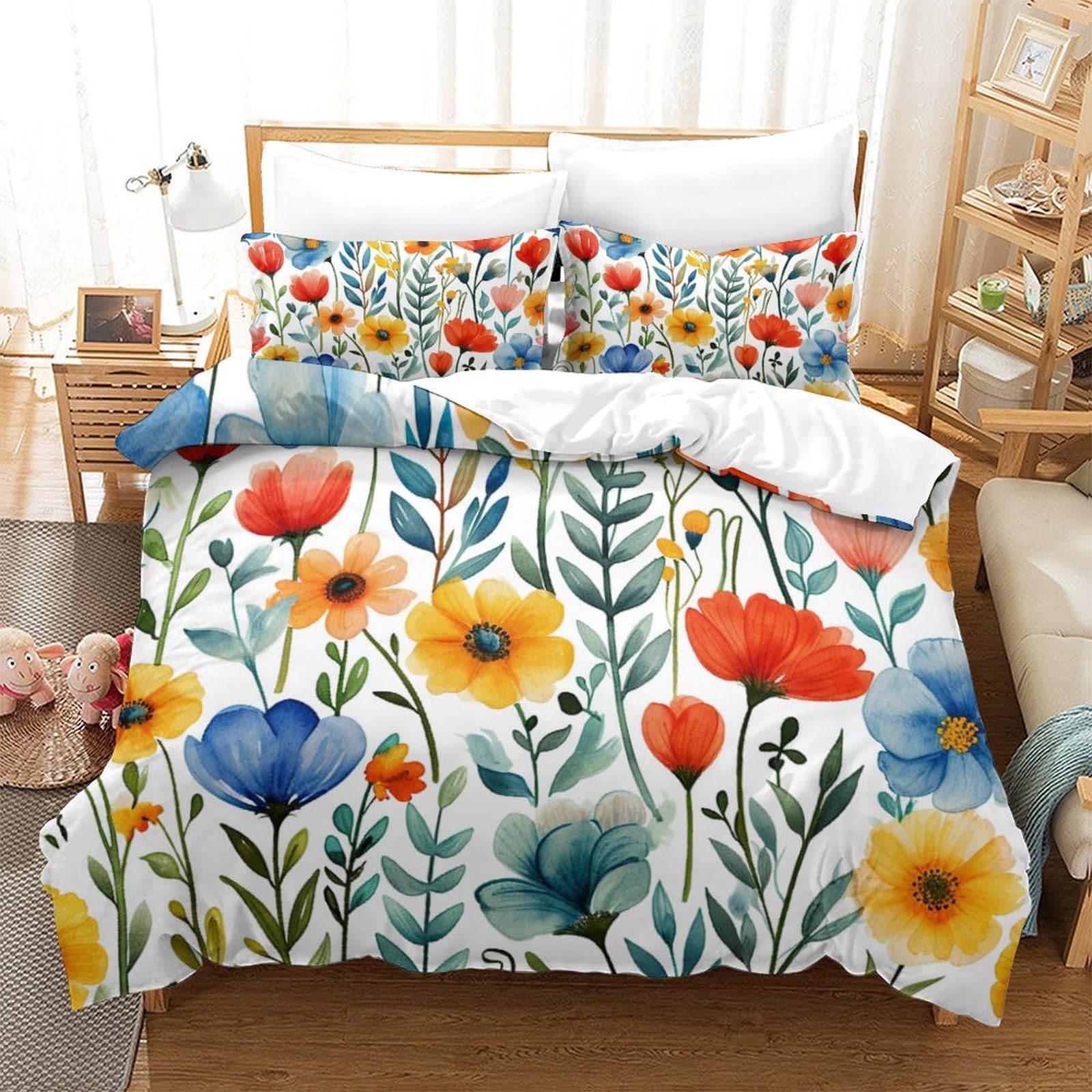 Housse de couette 3 pièces 260x220cm imprimé 3D aquarelle fleurs