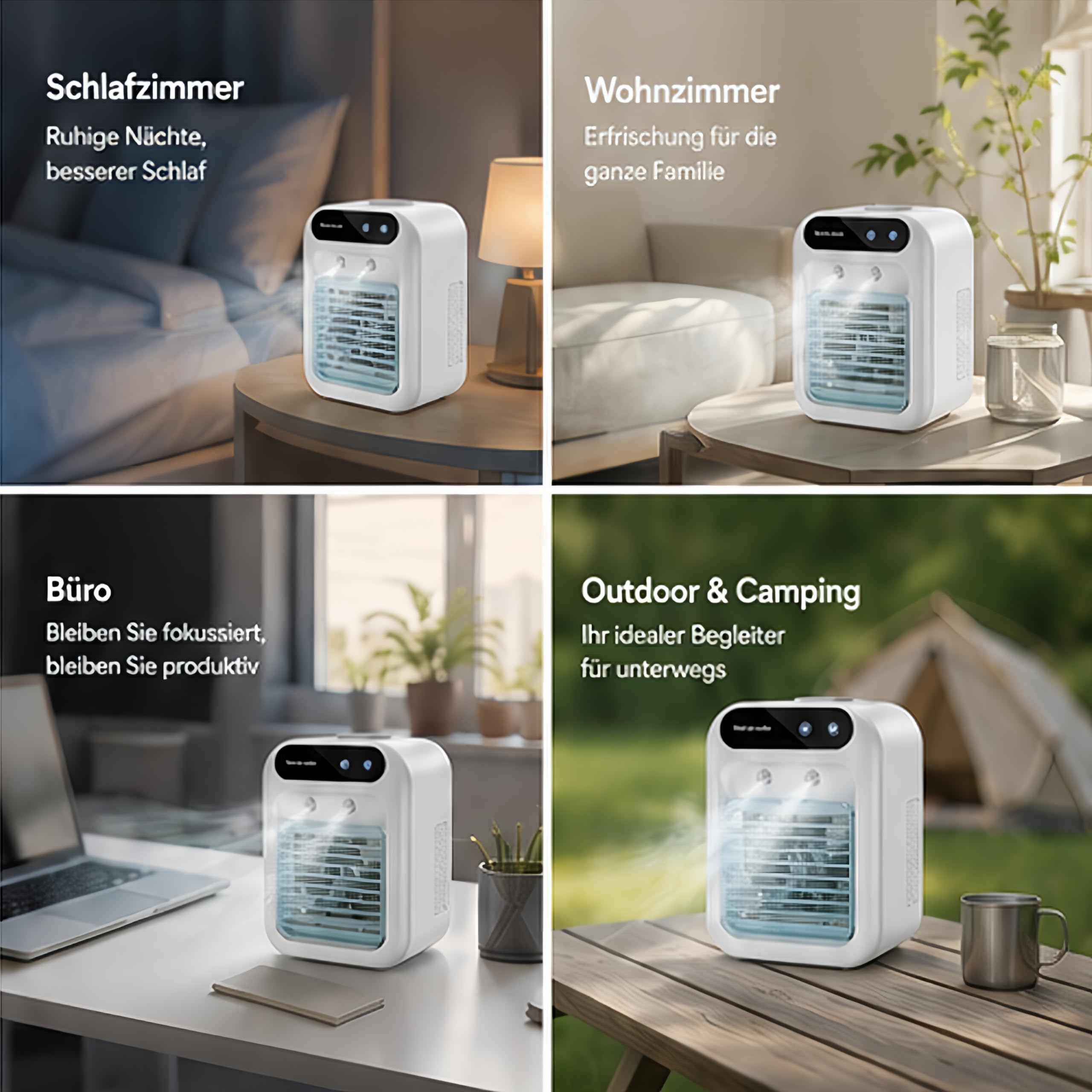 Mobile Klimaanlage、leise Tragbare Klimaanlage、500ml-Luftkühler、2 Geschwindigkeitsstufen、2 Nebelmodi、Mini klimaanlage geeignet für Schlafzimmer und Büro(Weiß)