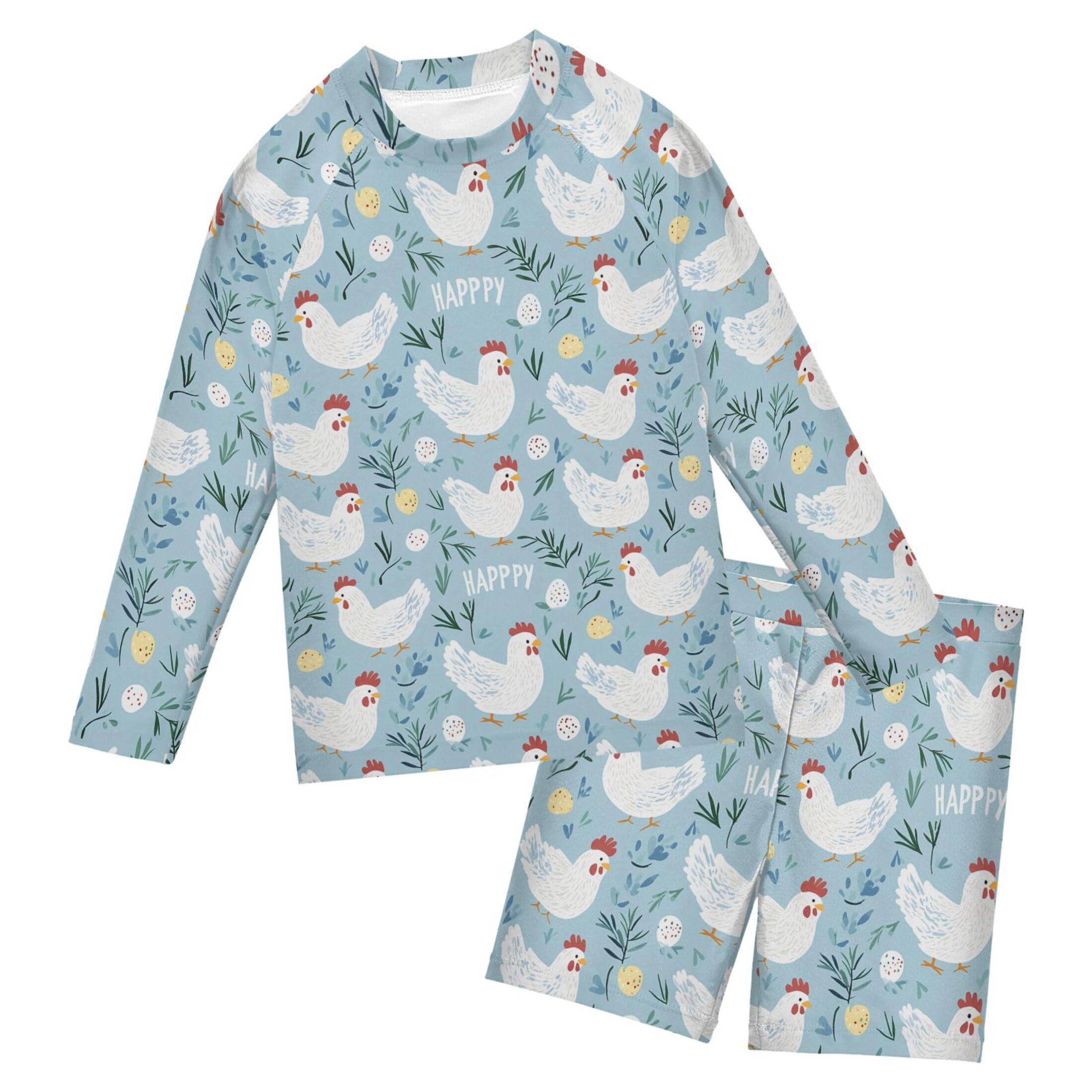Cute Cock Rooster Toddler and Baby Boys' 2-Piece Swimsuit Trunk, Long Sleeve Rashguard Bathing Suit B0404064