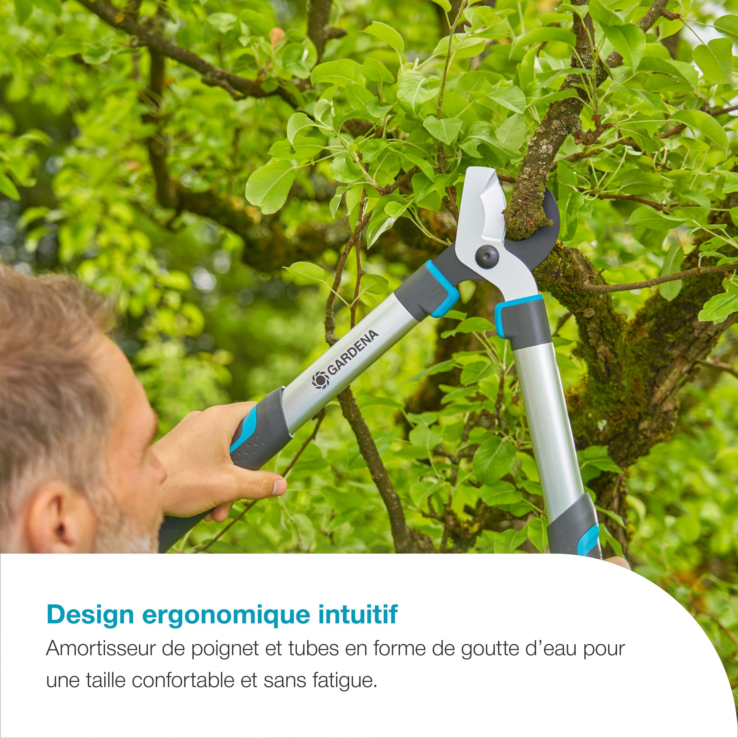 Gardena EasyCut S, sécateur à lame franche pour bois frais jusqu'à 45 mm, lames affûtées avec précision, PowerCoating pour des coupes nettes, design ergonomique, 900 g léger (12030-88)