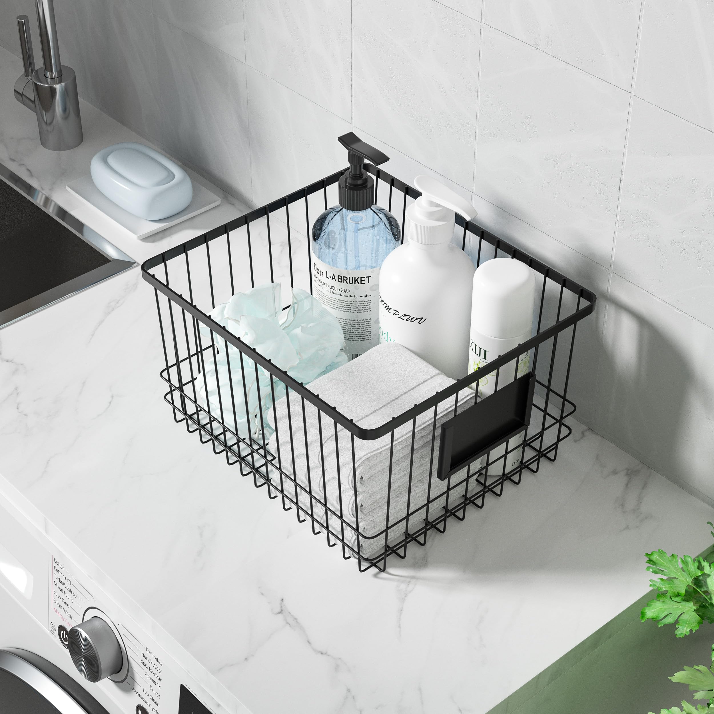oceanstar WBH1903 Metalldraht-Organizer-Mülleimer mit Kartenhalter, Schwarz, 3 Stück