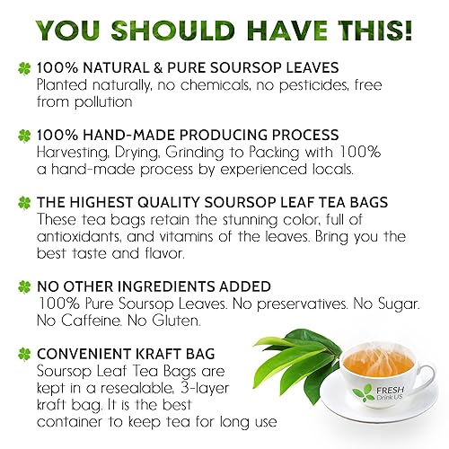 Miniatura 3 de 60 Premium Soursop Graviola Leaf Tea Bags, Pure, Organic, Non-Gmo, Handmade, Made With Natural Materials-Corn Fiber Tea Bag, Made Of 100% Soursop