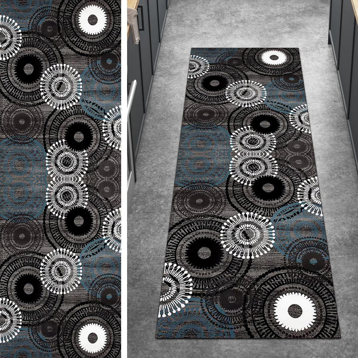 Alfombra pasillo antideslizante para evitar resbalones con diseño vintage gris lavable