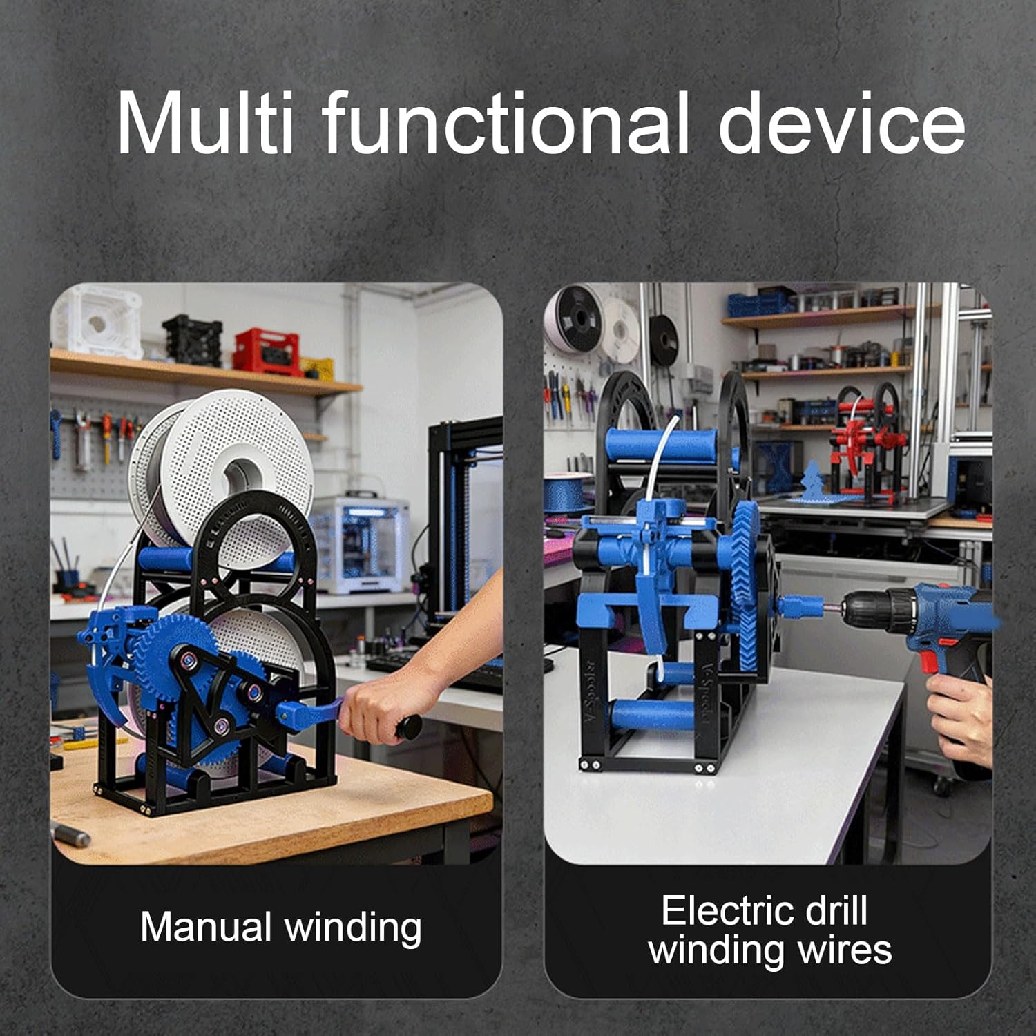 WALFRONT Filament Respooler Filament Spool Winder 3D Printer Pool Rewinder Heavy Duty Hand Crank Respooler for 3D Printing Enthusiasts Welders Sewing DIYers Thread Blue