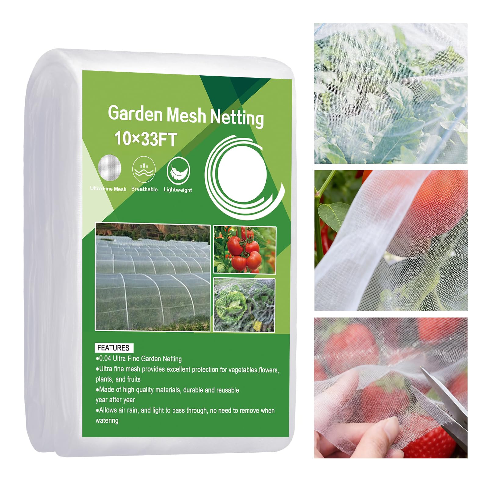Meidansini Garden Insect Mesh Netting, Ultra Fine Plant Covers for Garden Protection, Mosquito Net Birds Pest Barrier Garden Netting for Greenhouse, Row Covers Raised Bed Barrier Screen (3 * 10m)