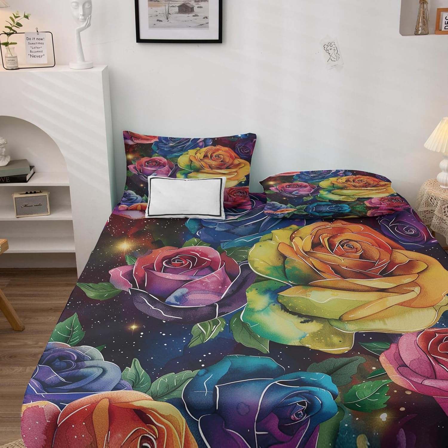 Rose Sheets Twin Size, Floral Pattern Sheet Set, Soft Microfiber Wrinkle Free Bedding Sheets & Pillowcases 3 Piece, Bedroom Decor Bed Sheets with 16 Inch Deep Pocket