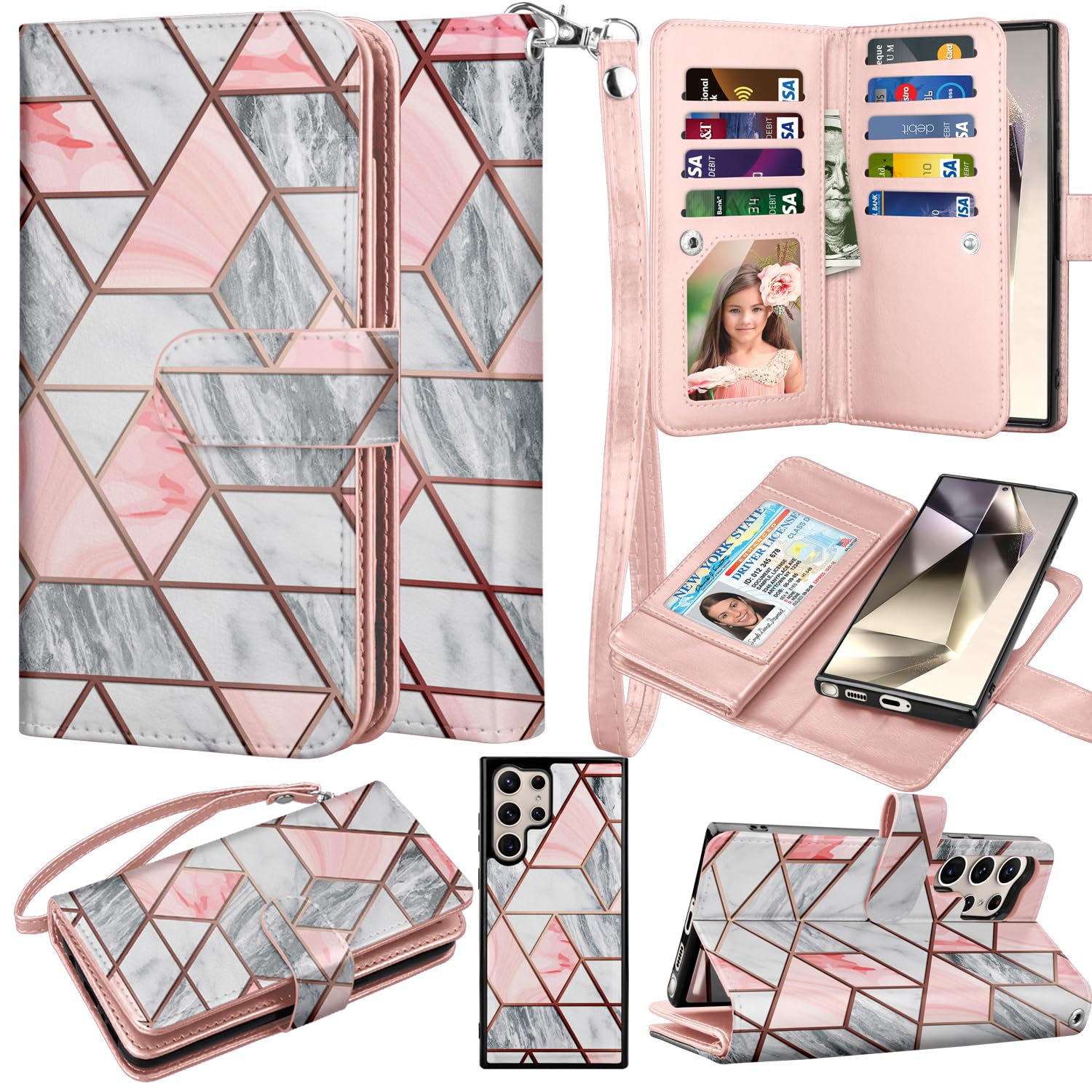 Takfox for Samsung Galaxy S24 Ultra Case, Galaxy S24 Ultra 5G Wallet Case, PU Leather Credit Card Holder [9 Card Slots] Folio Flip Detachable Magnetic