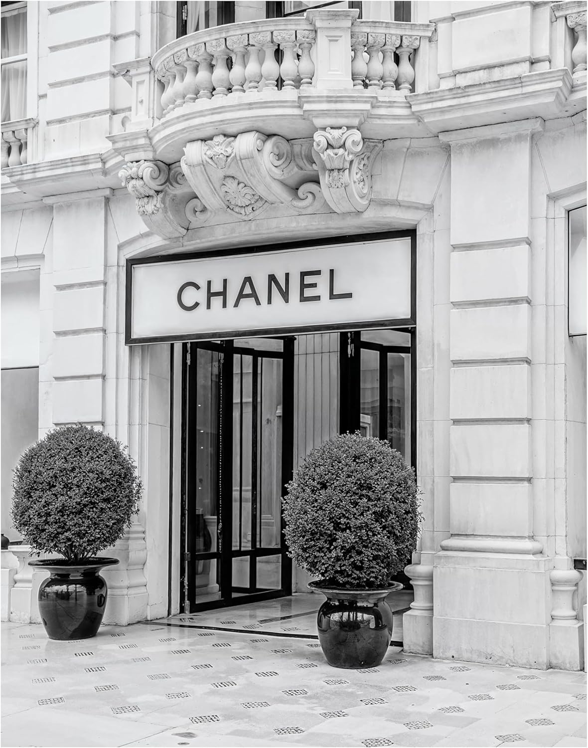Luxury Black & White Photo 16x20 Unframed Poster - Paris Boutique Facade - For Fashion Enthusiasts & Luxury Shoppers, Dorm Decor, Iconic Brand Store, Classy Aesthetic, Wall Art for Boutique Interior