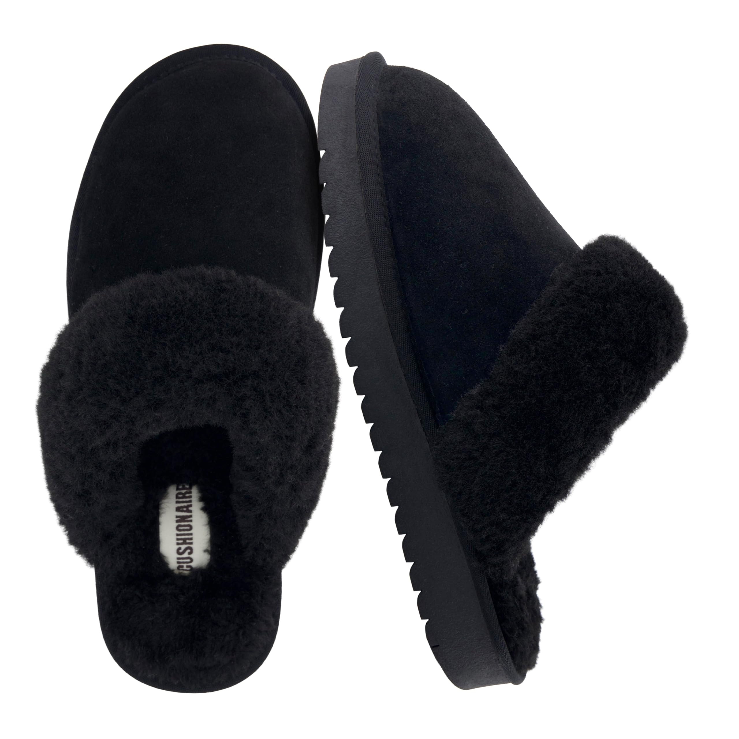 CUSHIONAIRE Hush Cozy Womens Slippers with Faux Fur Lining - Slip On Comfortable Mule House Slippers for Women Indoor and Outdoor