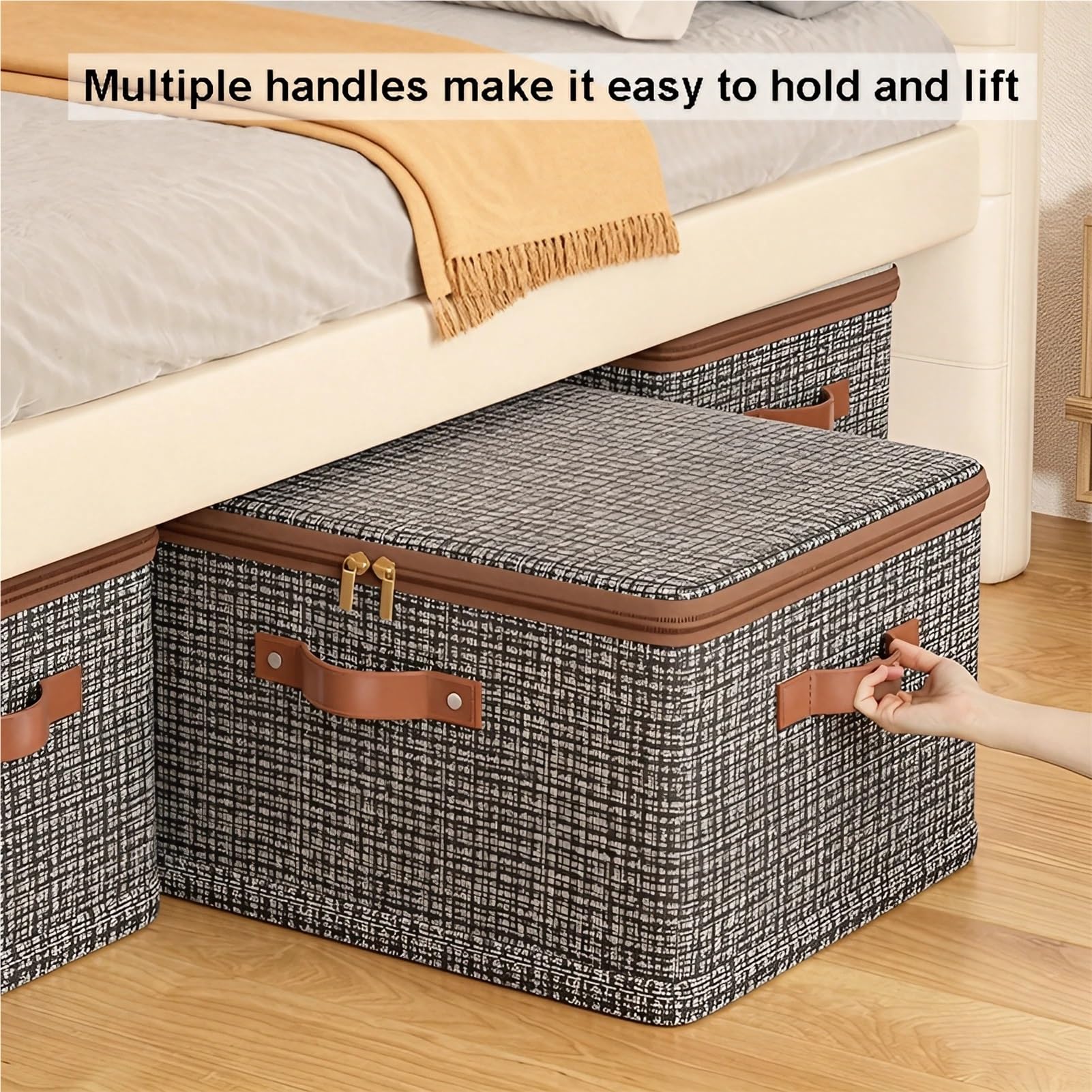 Cajas de Almacenamiento Apilables de Tela con Tapas, Caja de Cubo Plegable con Manijas/Gray/49 * 37 * 31 cm