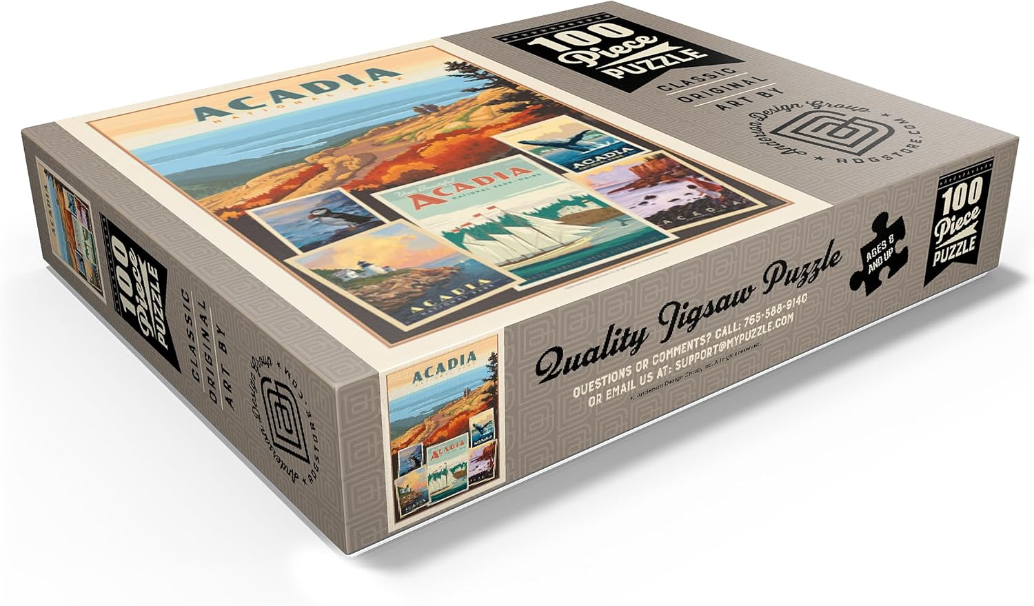 MyPuzzle Acadia National Park: Collage Print, Vintage Poster - Premium 100 Piece Jigsaw Puzzle for Adults