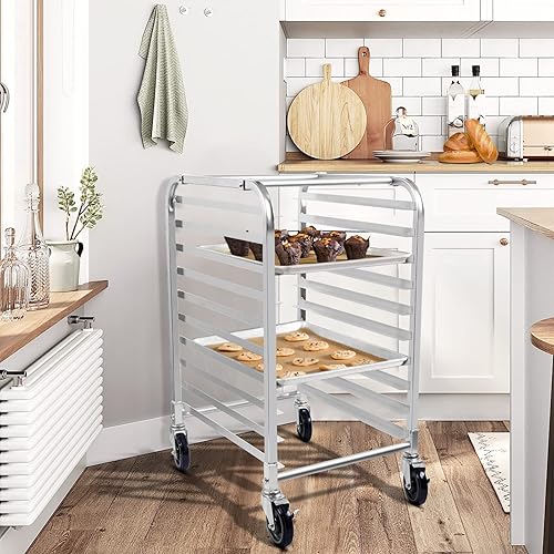 Miniatura 7 de HARDURA - Estante para sartén, 10 niveles, estante para panadería comercial con ruedas, estante de aluminio con certificación NSF para cocina, 20 x