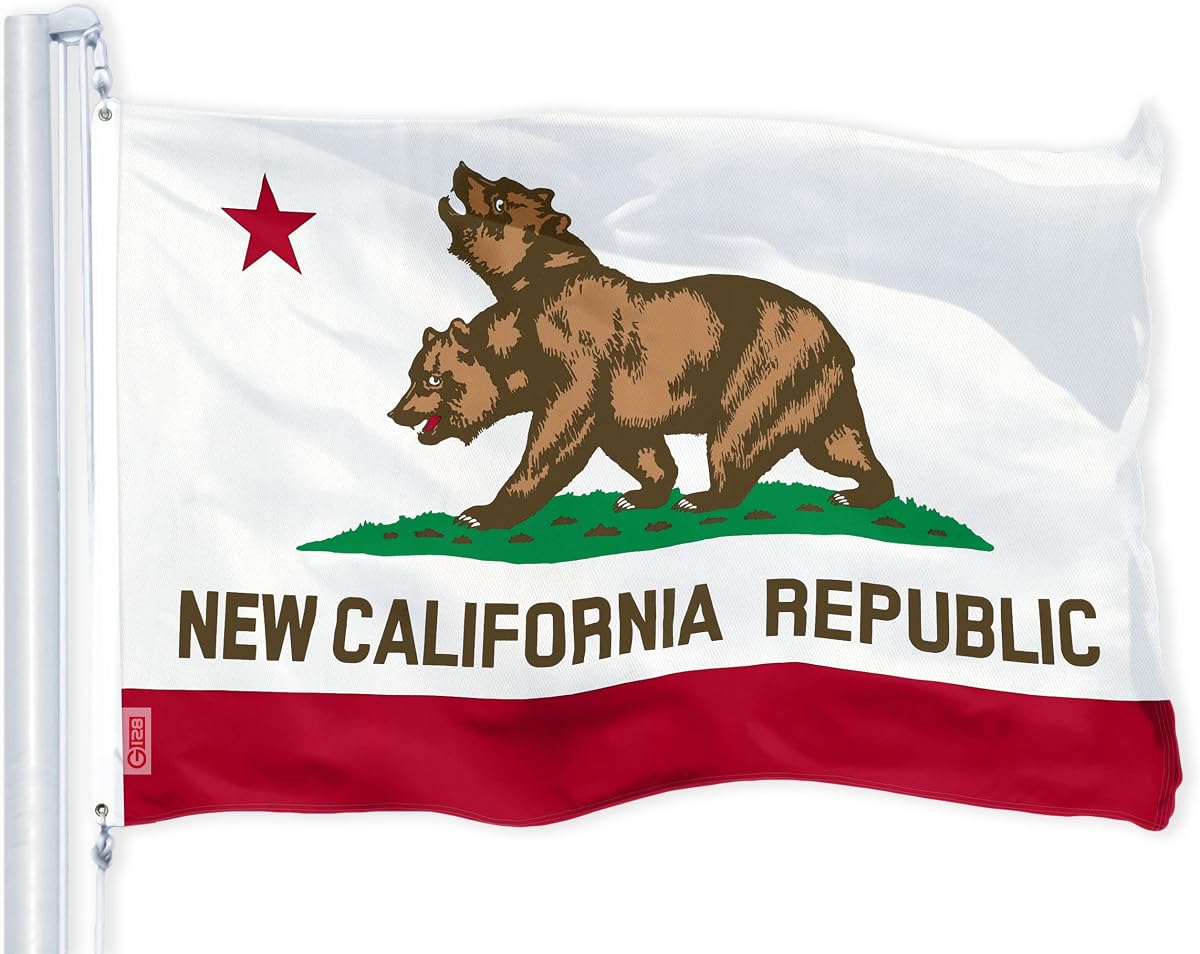 G128 New California Republic Flag | 3x5 Ft | LiteWeave Pro Series Printed 150D Polyester | Indoor/Outdoor, Vibrant Colors, Brass Grommets, California Two-Headed Bear Flag