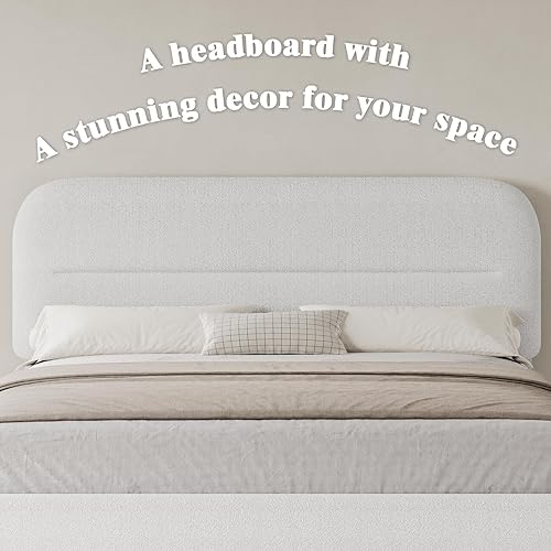 Miniatura 7 de HOMBCK - Base de cama tapizada suave de tejido bouclé, con cabecera, estribo reforzado y esquinas redondeadas, no requiere somier, fácil montaje,