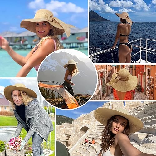 Miniatura 7 de Sombreros de playa para mujer, sombrero de paja flexible, protección UV, sombreros de vacaciones plegables de ala ancha, sombreros de viaje plegables