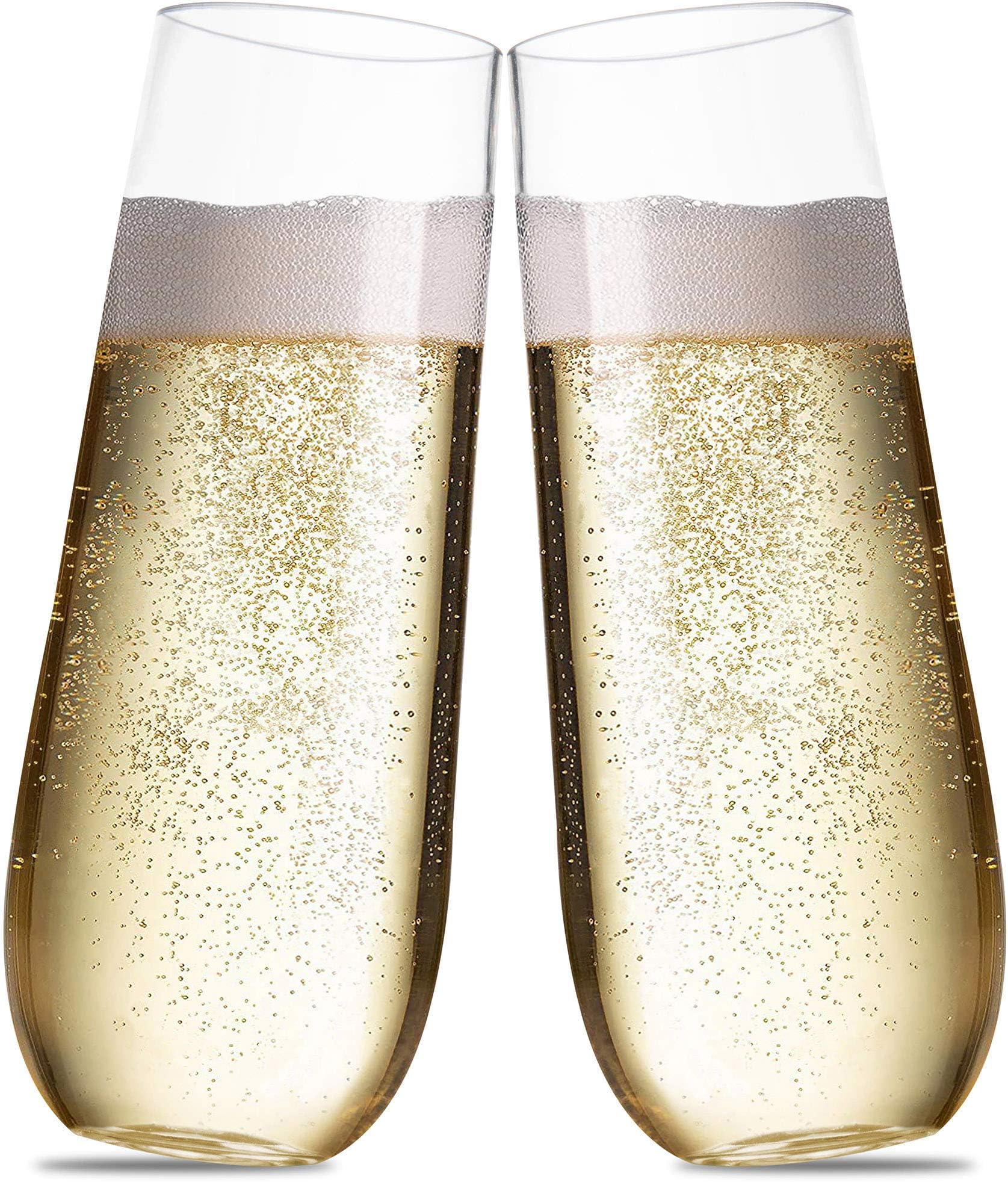 Plastic Champagne Flutes For Parties - 9 oz (Set of 15) - Disposable Stemless Champagne Glasses For A Mimosa Bar And Wedding Toasting. Unbreakable Stemware Cups Clear Like Glass For Cocktail, Wine