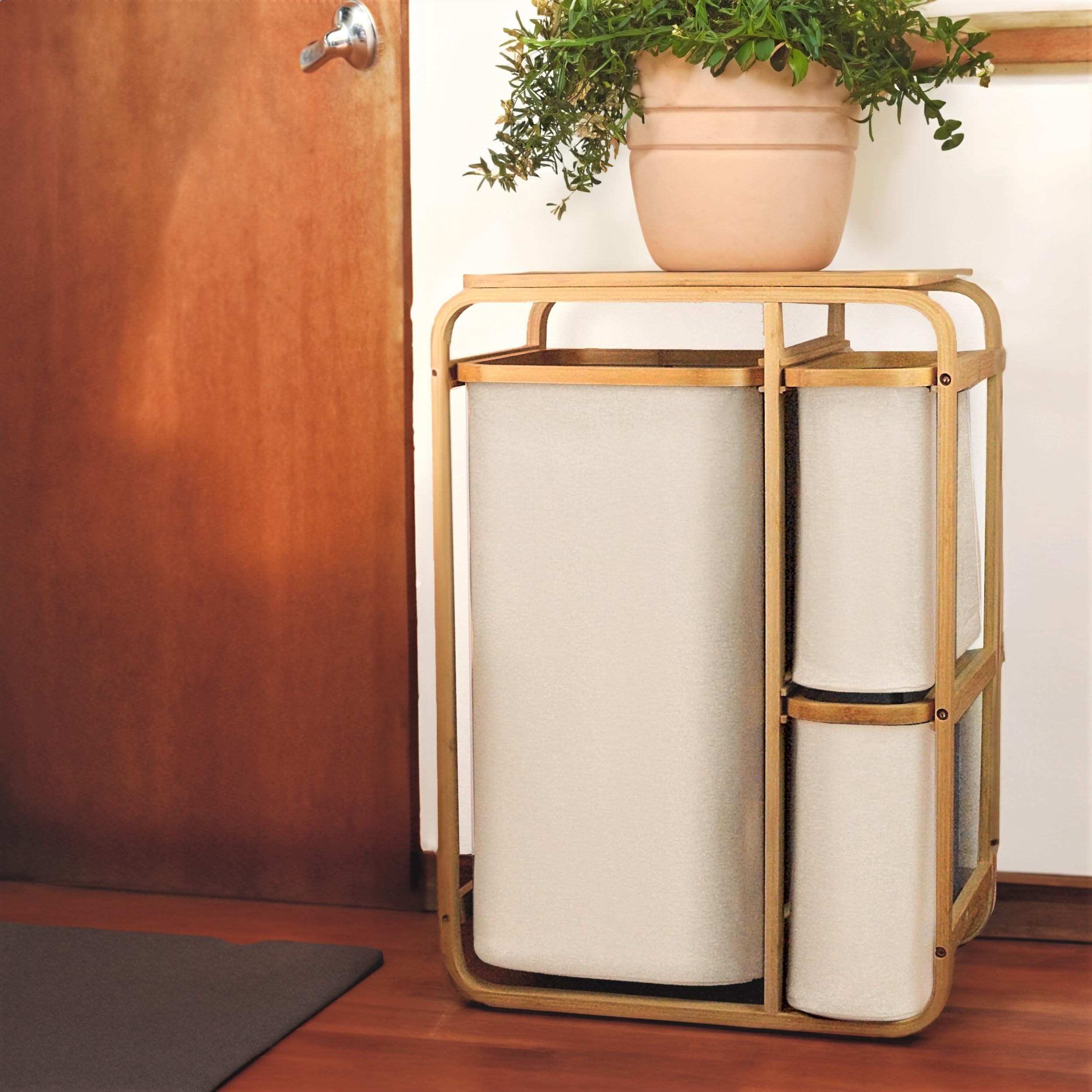 Cesto portabiancheria in bambù ripiano per il bagno portabiancheria in bambù sacchetto per il bucato ripiano per il bagno selezionatore di biancheria XL 49x33x70 cm Beige