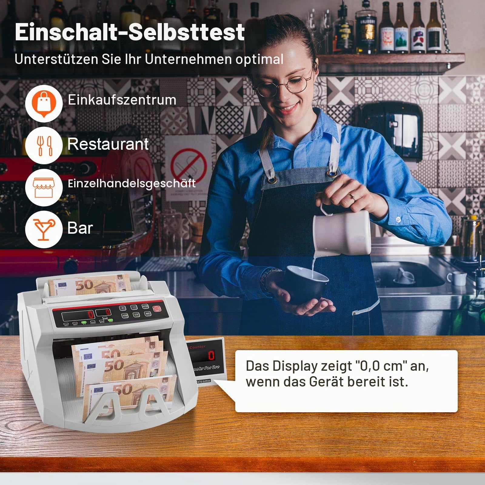OldFe Geldzählmaschine mit Echtheitprüfung geldzählmaschine scheine mit UV/MG Systeme Banknotenzähler mit LED Display für Euro Doller Pound