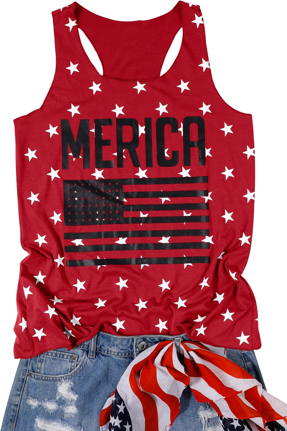 Women's American Flag Sequin Tank Top – USA Star Sleeveless Tee For 4th Of July & Summer - View #7