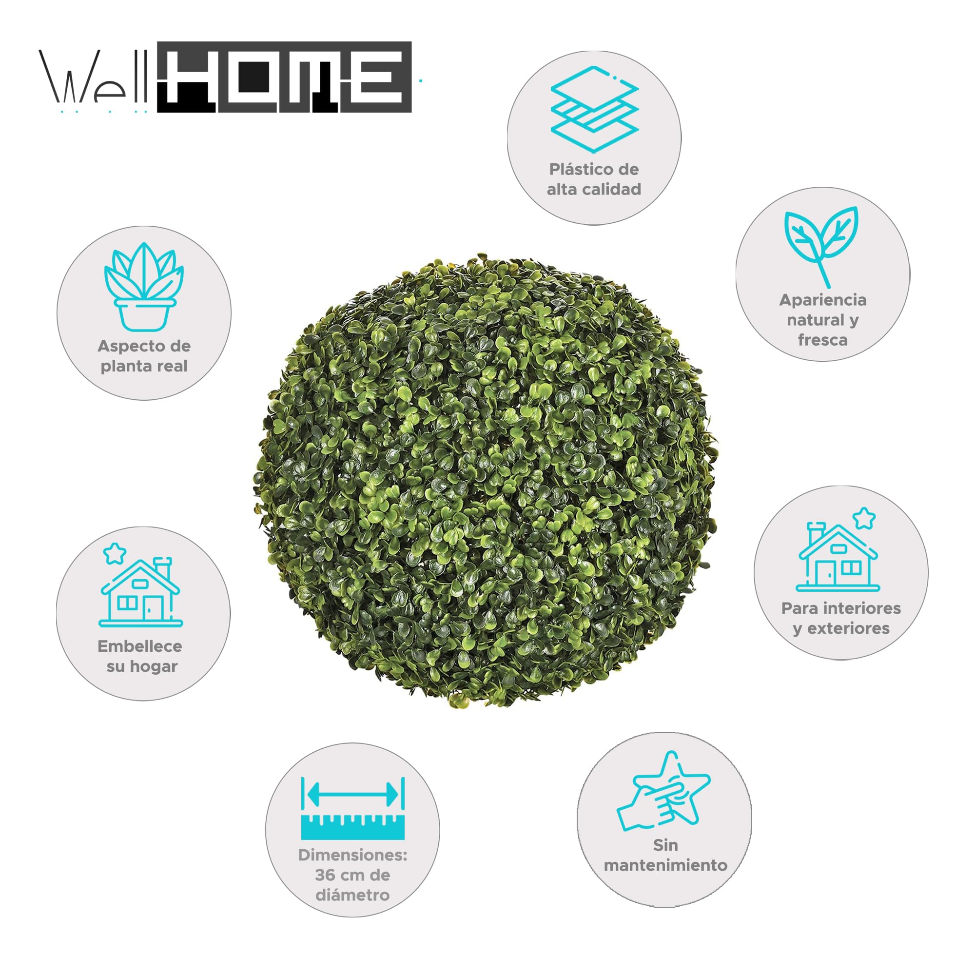 Well Home - Bola de Boj Decorativa de Ø36cm Ideal como decoración