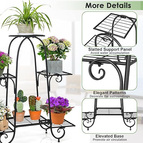 Miniatura 6 de S AFSTAR Soporte de metal para plantas de 6 niveles, soporte de exhibición de plantas resistente con almohadillas ajustables, panel de soporte de