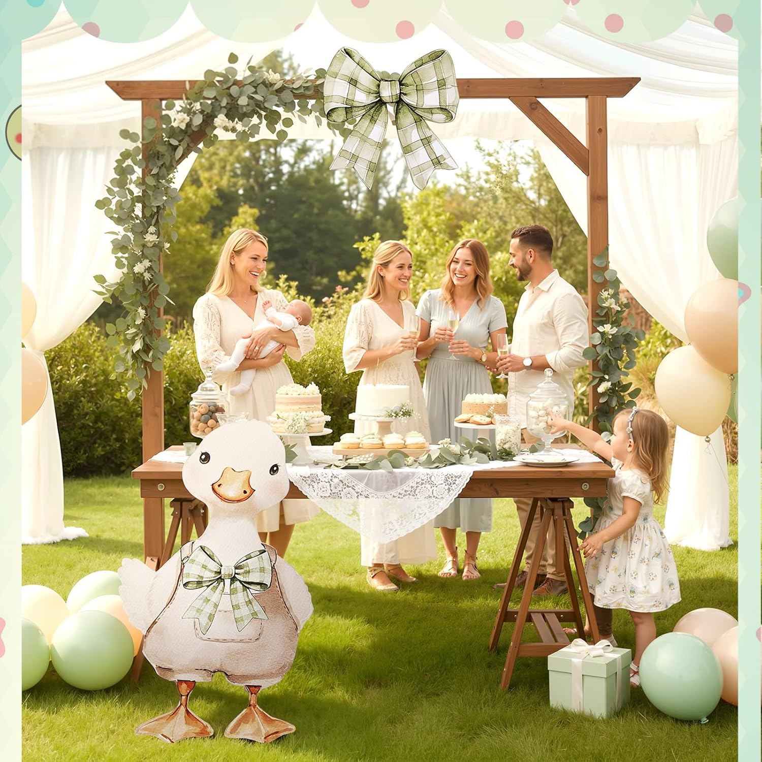 Novabright 2 Pcs Silly Goose Cutout Party Decoration 39.4'' 1st Birthday Silly Goose Cardboard Cut Out Sign 19.69'' Adhesive Bow Cutout Photo Prop Backdrop Standup for Birthday Baby Shower(Green)
