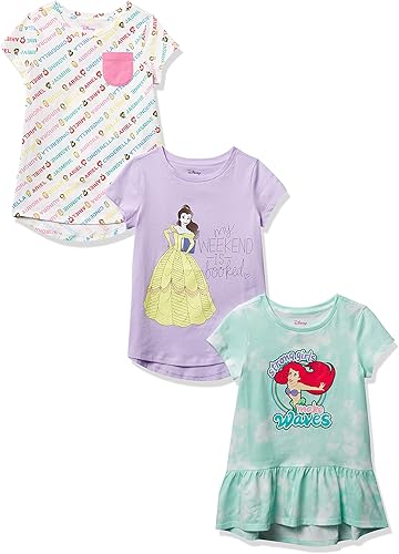 Tienda Essentials Disney Marvel Star Wars Frozen Princess Girls and Toddlers' Short-Sleeve Tunic T-Shirts, Pack of 3