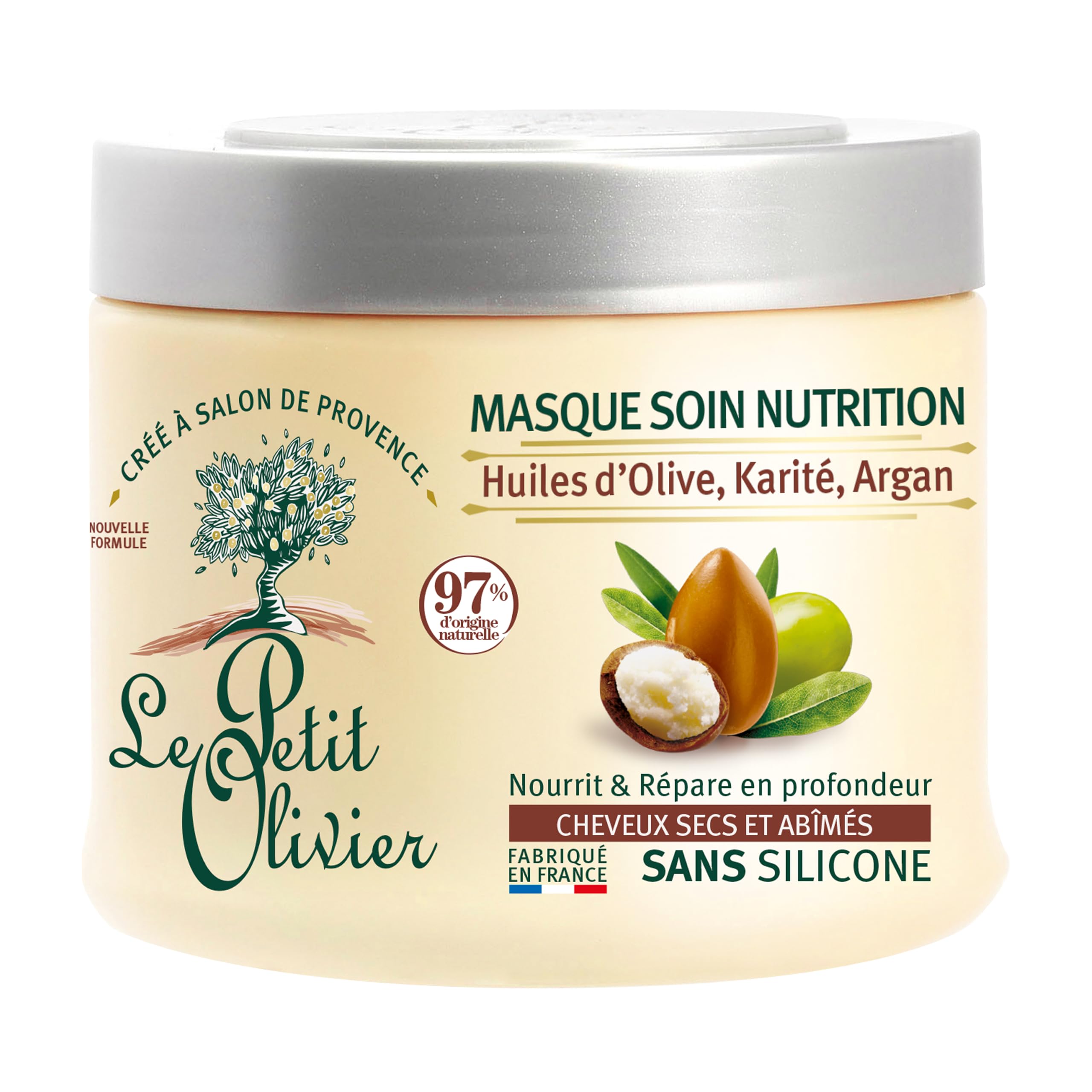 Le Petit Olivier Nutrition Mask for Dry and Damaged Hair, 11.15 oz - Hair Moisturizer - Rich in Olive, Shea, Argan Oils - Paraben, Sulfate-Free - Natural Ingredients - 1 Minute Efficiency - Hair Mask
