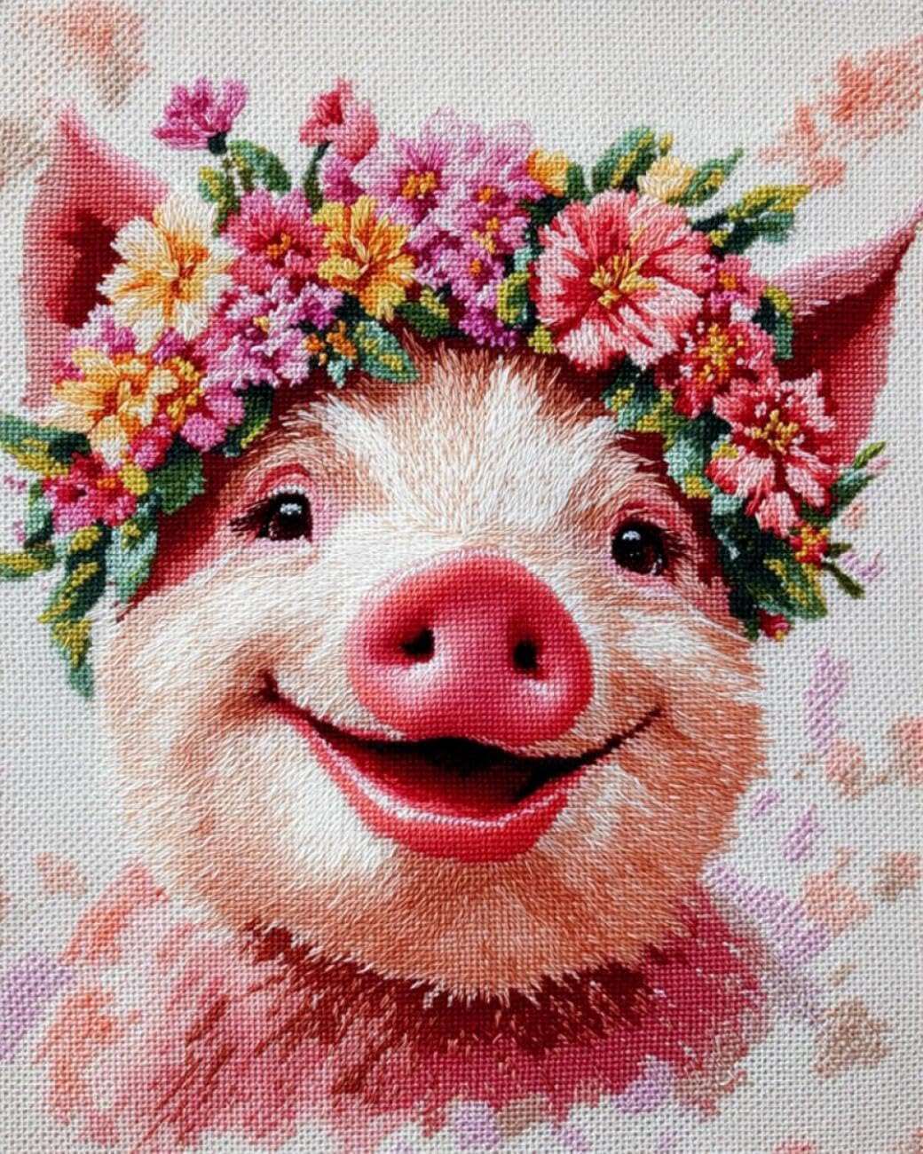 AxiangziK DIY Stamped Cross Stitch Kits Pigs and Flowers 11CT 40x50cm