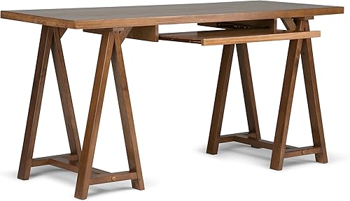 Miniatura 168 de SIMPLIHOME Sawhorse - Mesita de noche de madera maciza de 24 pulgadas de ancho, moderna, industrial, color gris envejecido, para sala de estar y