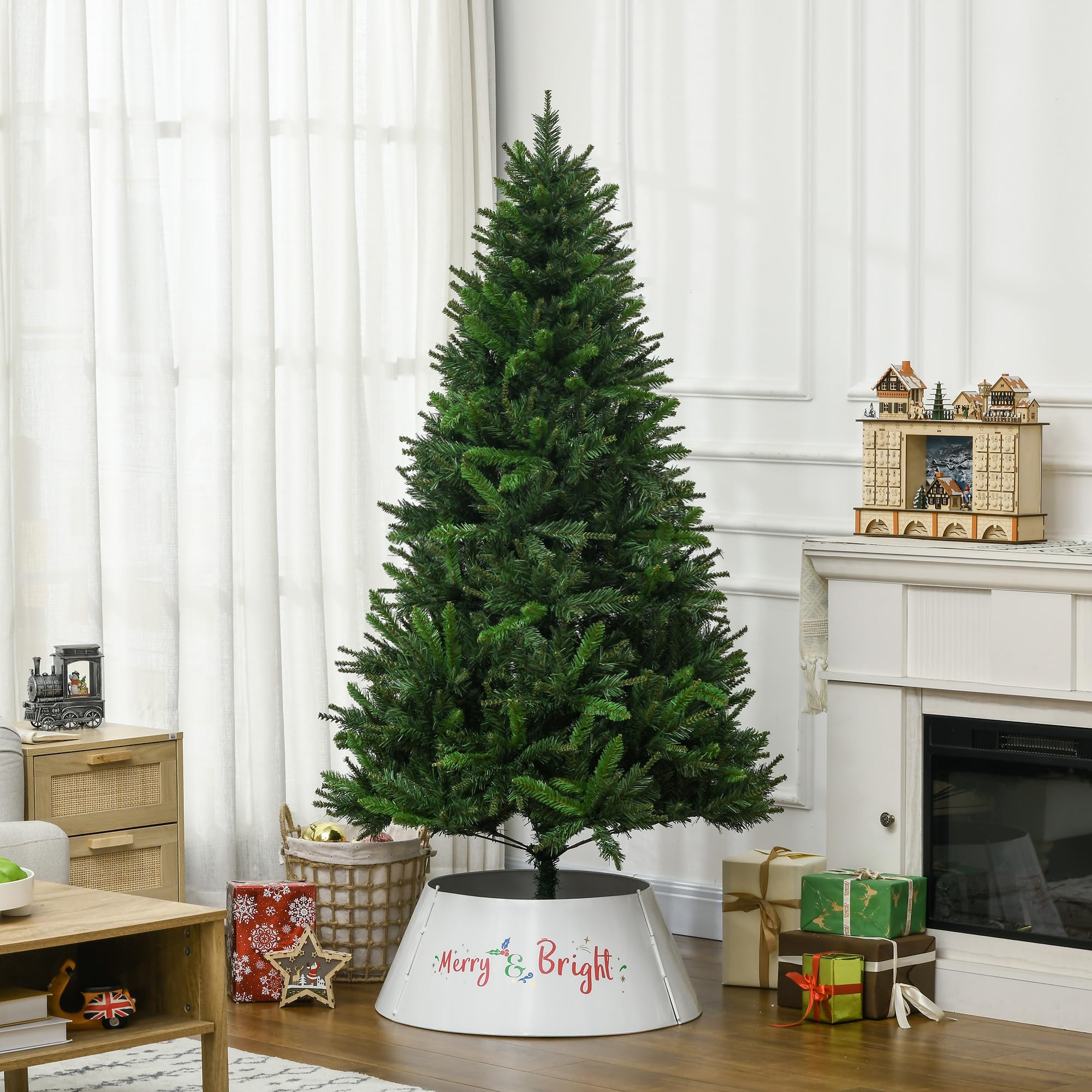 HOMCOM Albero di Natale Artificiale 180cm con 786 Rami Apertura Automatica, Albero di Natale Folto con Base in Metallo Facile da Montare, Verde