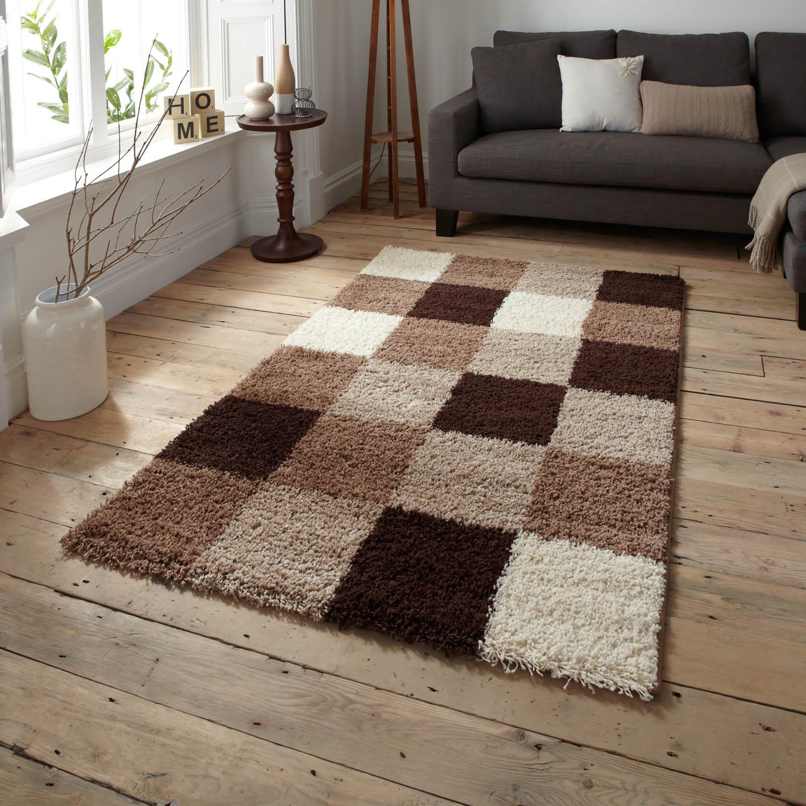 Think Rugs Majesty 2247A Shaggy Heat Set Yarn Rug, Brown/Beige, 160 x 220 Cm